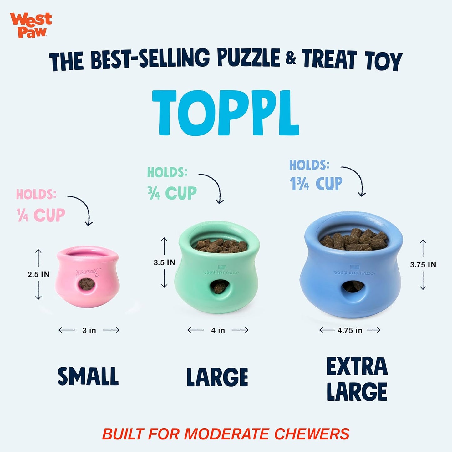 WEST PAW Zogoflex Limited Edition Toppl Treat Dispensing Dog Toy Puzzle – Interactive Chew Toys for Dogs – Dog Toy for Moderate Chewers, Fetch, Catch – Holds Kibble, Treats, X-Large 4.75", Bubblegum