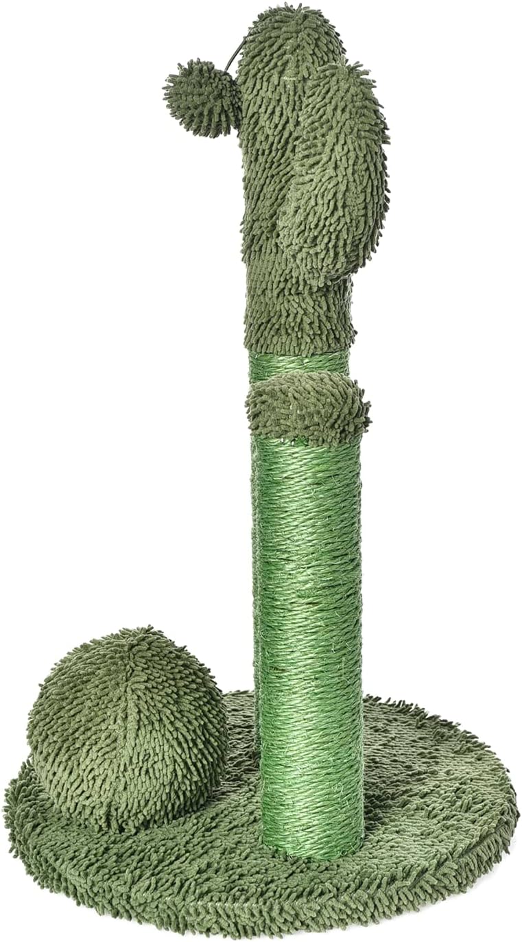 Amazon Basics Cat Scratcher - Indoor Cactus Triple Posts Cat & Kittens Scratching Post with Dangling Ball, Large (27"H) - Green