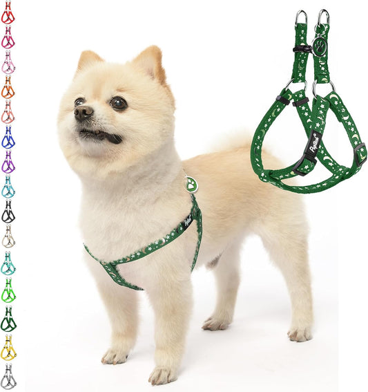 PUPTECK No Pull Dog Harness Soft Adjustable Basic Nylon Step in Puppy Vest Outdoor Walking with ID Tag, Moon Star Green, S