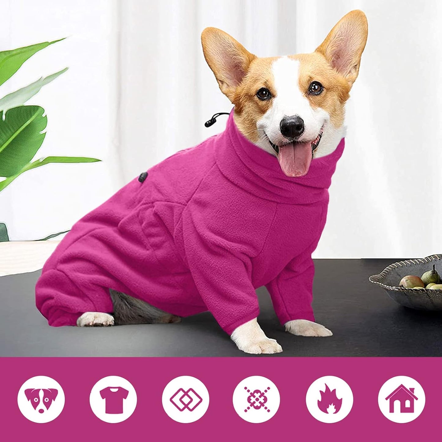 ROZKITCH Fleece Dog Sweater, Pet Windproof Warm Cold Weather Jacket Vest Cozy Jumpsuit Apparel Outfit Clothes for Small Medium Large Dog Walking Hiking Sleep Pink XS