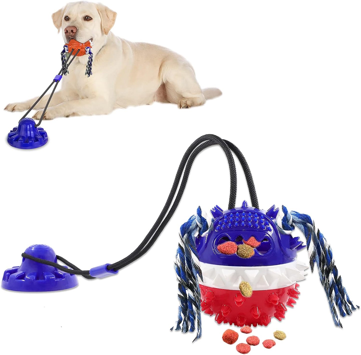 Aggressive Chewer Dog Toys - Rope Toys with Suction Cup, Teething Treats & Puzzle Food Dispensing Ball (Navy Blue)
