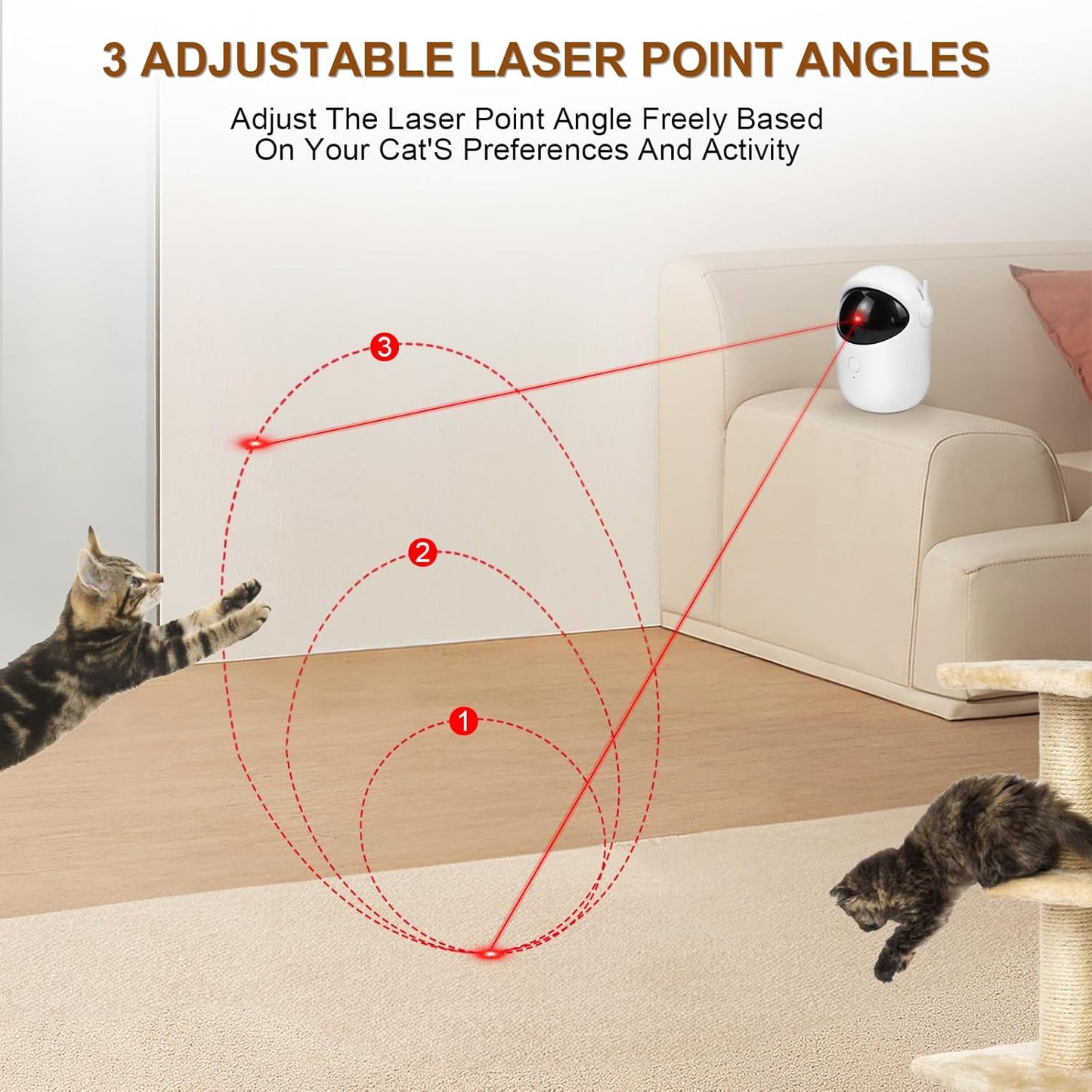 Laser Cat Toys for Indoor Cats Interactive Cat Toy 3 Speed Modes with Timer Rechargeable Rechargeable 3 Adjustable Circling ranges for Cats/Kitten/Dogs
