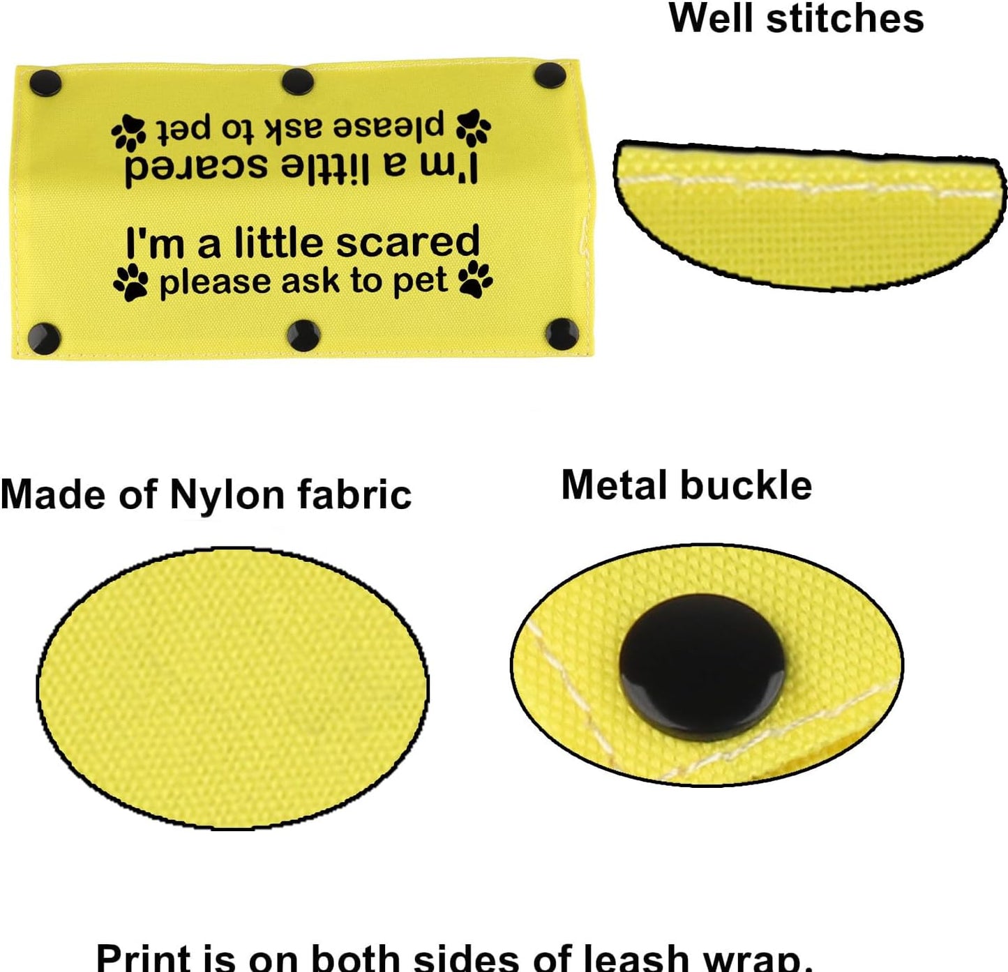 Funny Dog Leash Sleeve I'm a Little Scared Please Ask to pet Leash Wrap Alert Hanging ID Patch Tag Pet Birthday Gift (Little Scared-YE Sleeve)