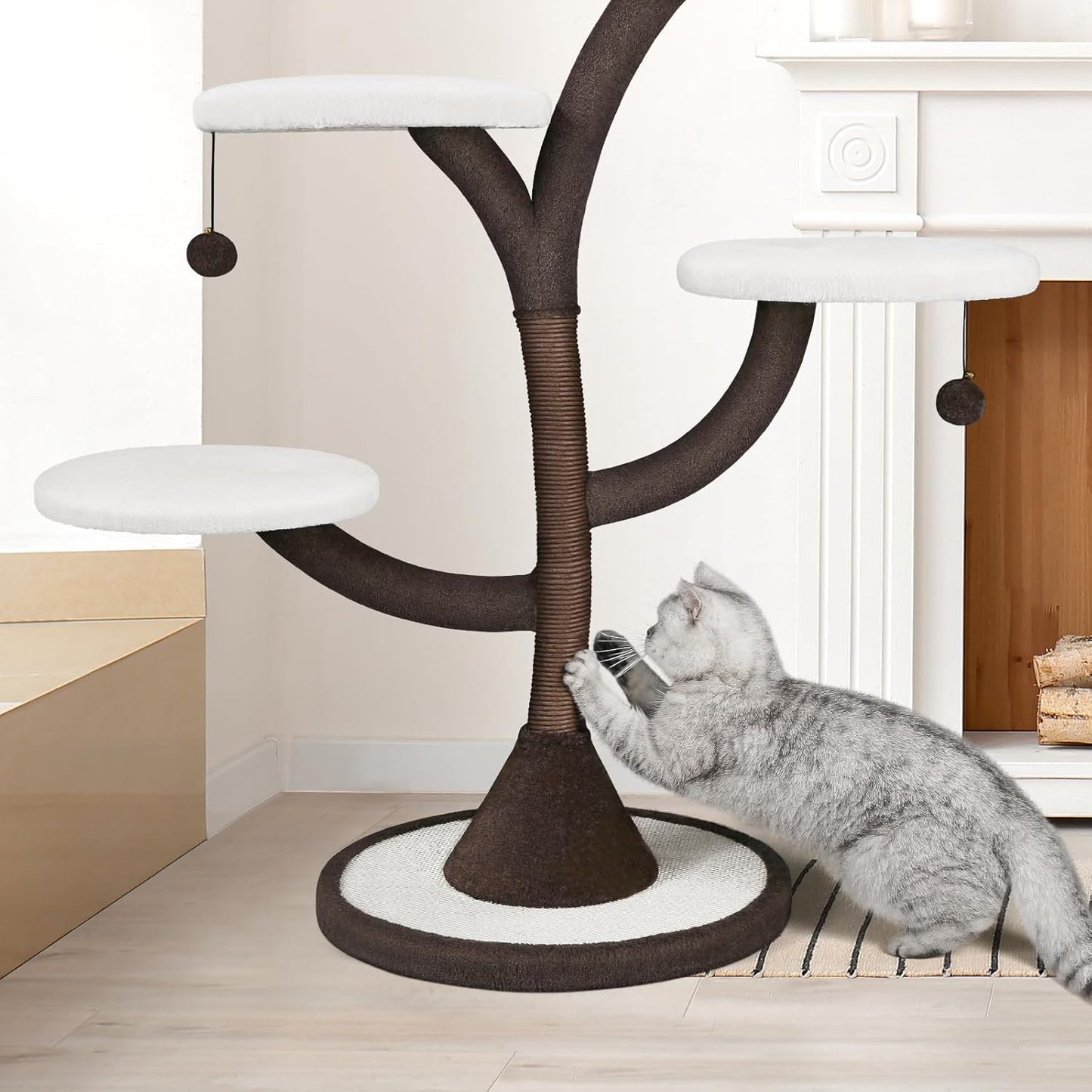 Multi-Level Modern Cat Tree, All-in-One Cat Tower with Scratching Post, Flower Cat Tree Houses for Indoor Cats