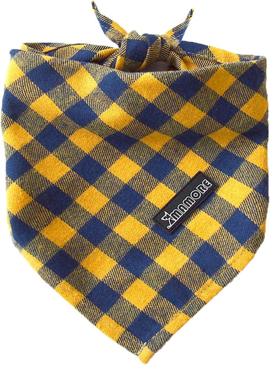 Adjustable Plaid Dog Bandanas,1PC Soft Washable Cotton Triangle Bib Kerchief Scarfs for Small Medium Large Dogs and Cats(Square Yellow, Large)