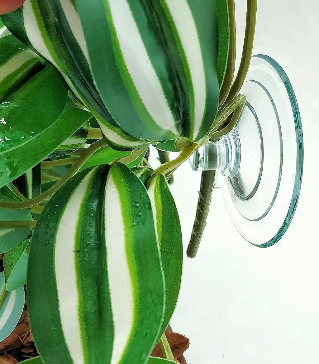 Reptile Plants for Terrarium Decor, Amphibian Habitat Decor, Snake Tank Accessories, Artificial Hanging Plants with Suction Cup-2 Packs (Zebrina Green)