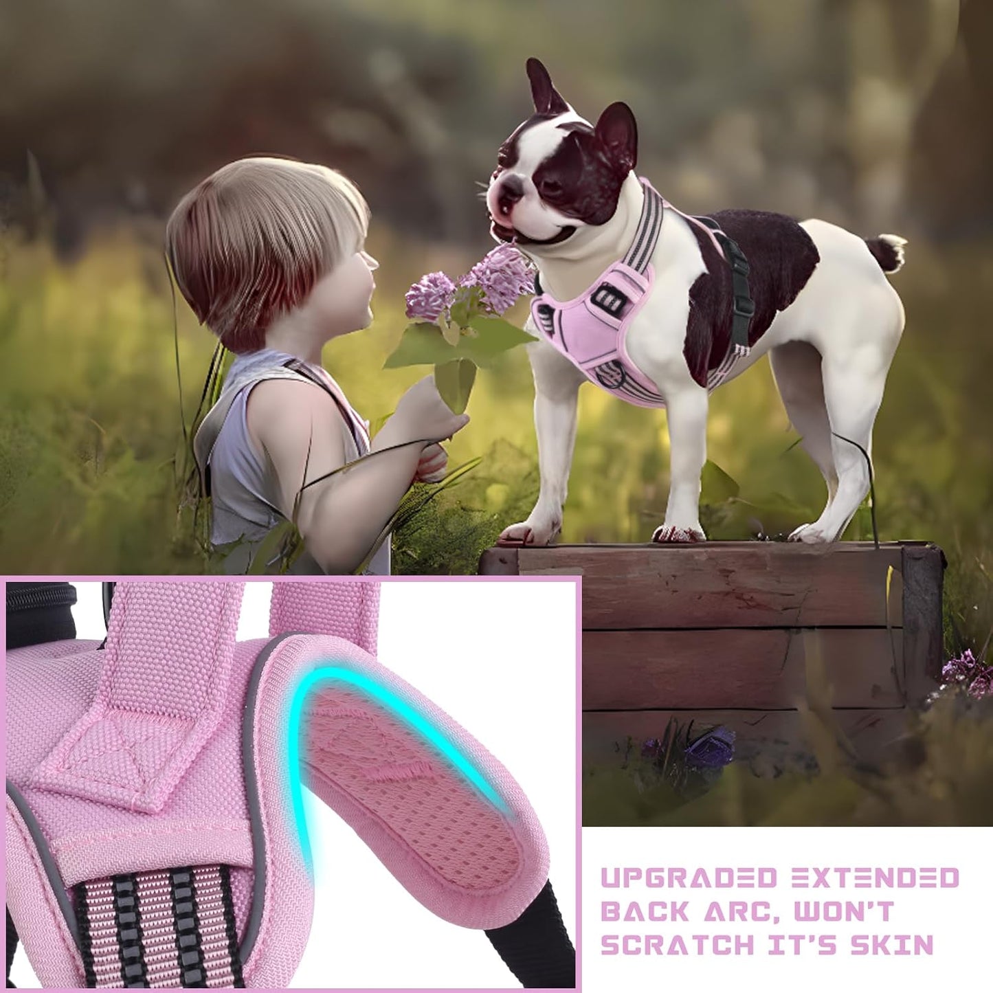 BUMBIN Dog Harness for Large Dogs, No Pull Adjustable No Choke Pet Vest with Dog Leash Fit Smart Reflective Pet Walking Harness for Training Easy Control Soft Handle Pink M