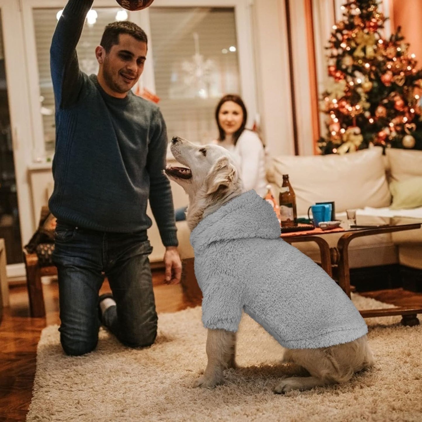 Stpiatue Dog Hoodie, Warm Soft Fleece Dog Coats Hooded Sweatshirt for Large Dogs, XX-Large, Grey