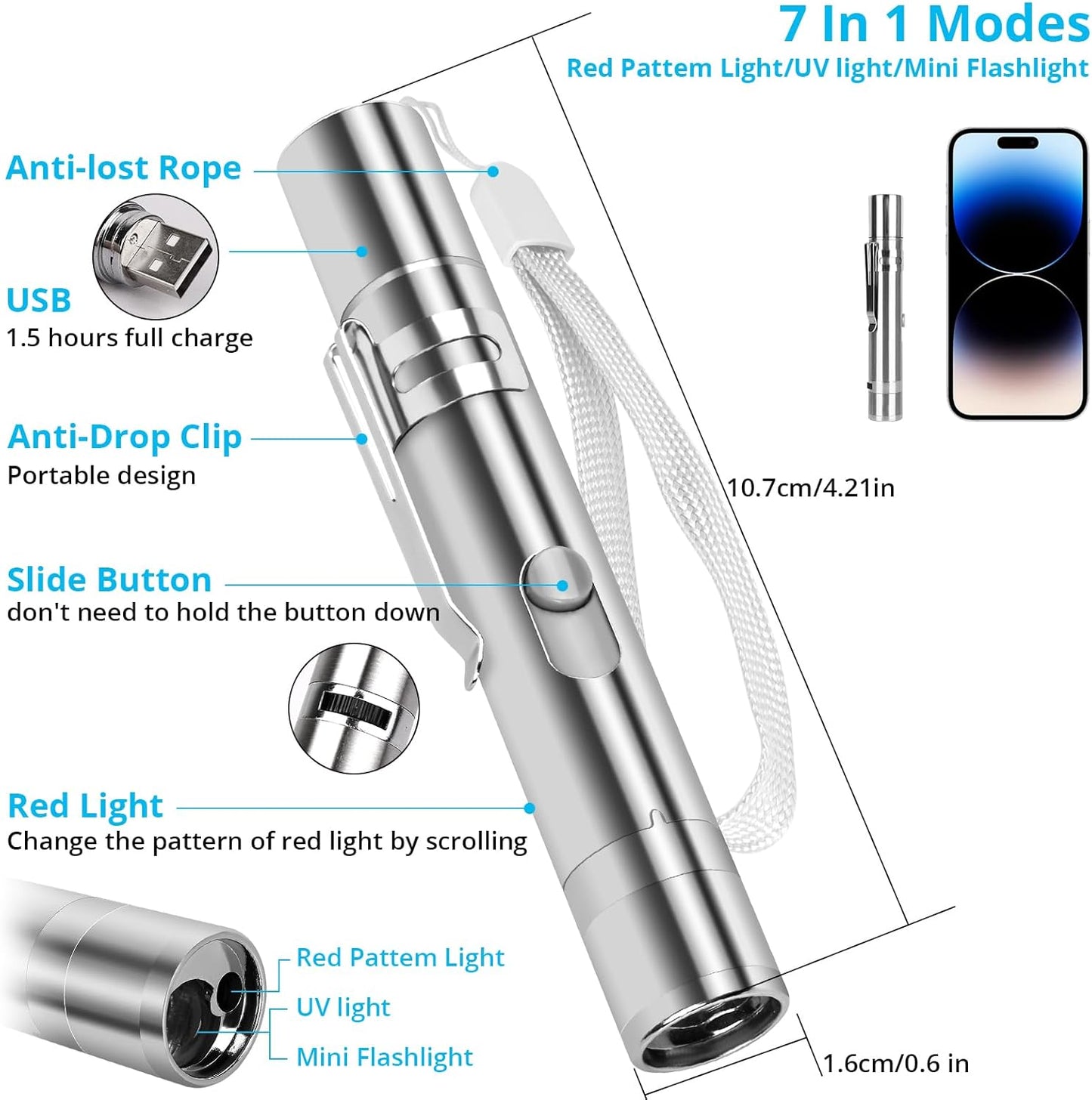 Cat Toy Pointer for Indoor Cats, 2 Pieces, USB Rechargeable Kitten Toys with 7 Adjustable Patterns, Interactive Chase Toys for Indoor Cats & Dogs, Training & Exercise Fun