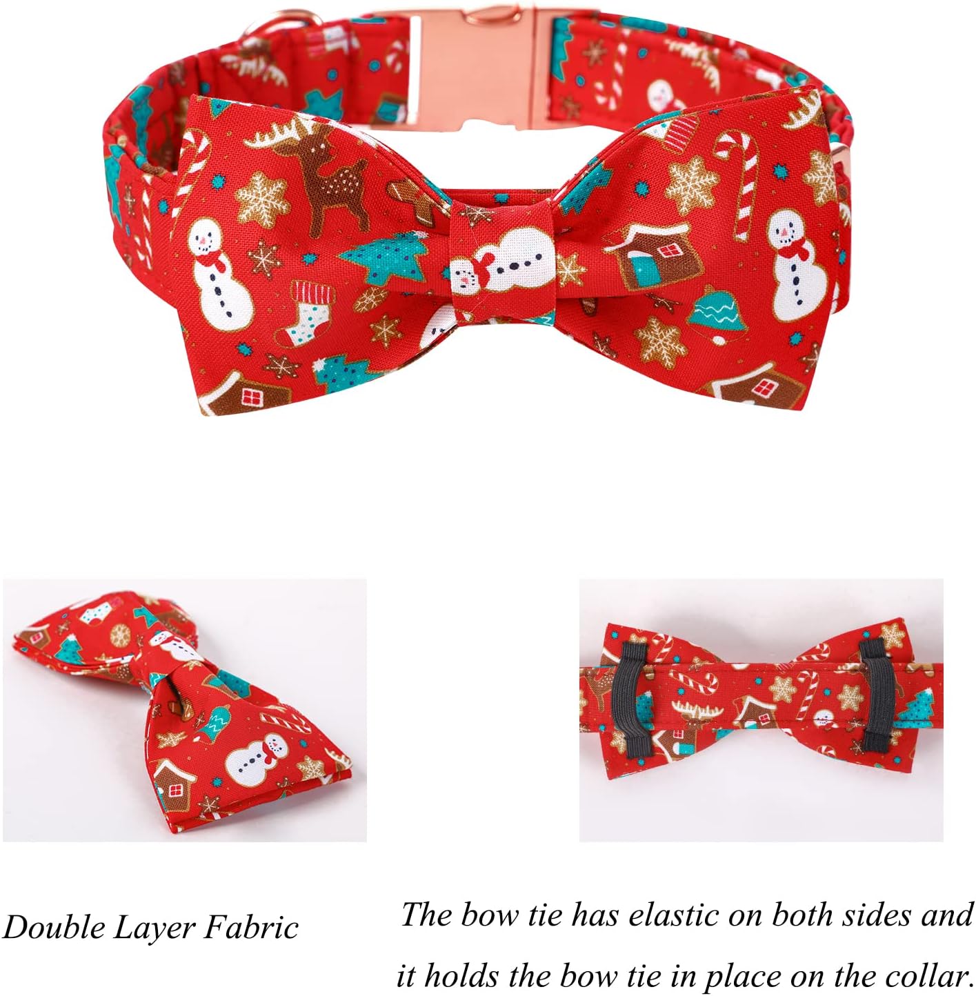 Lionet Paws Christmas Dog Collar with Bowtie, Dog Bowtie Collar with Metal Buckle for Dogs, Adjustable Comfortable Dog Collar Girl Boy Gift, L, Neck 16-24 in