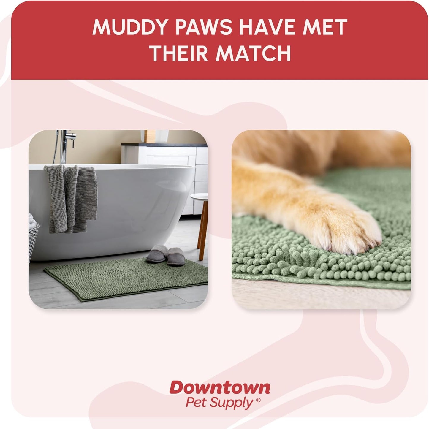 My Doggy Place Microfiber Dog Mat for Muddy Paws, 60" x 36" Sage - Non-Slip, Absorbent and Quick-Drying Dog Paw Cleaning Mat, Washer and Dryer Safe - X-Large/Runner