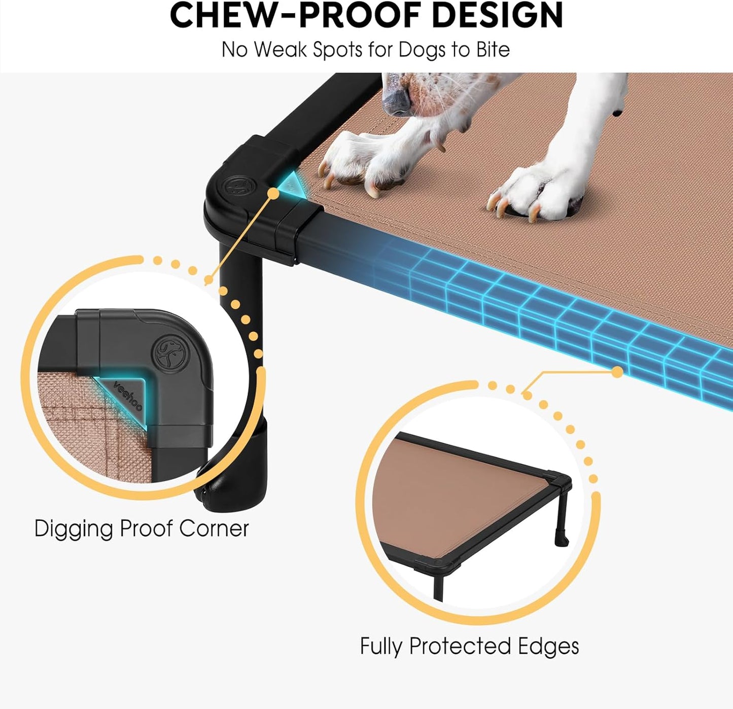 Veehoo Chew-Proof Elevated Dog Bed, Durable Training Platform for Large Dogs, Indoor/Outdoor Raised Pet Cot, Brown, 41x27inches, Model CWC2420CP