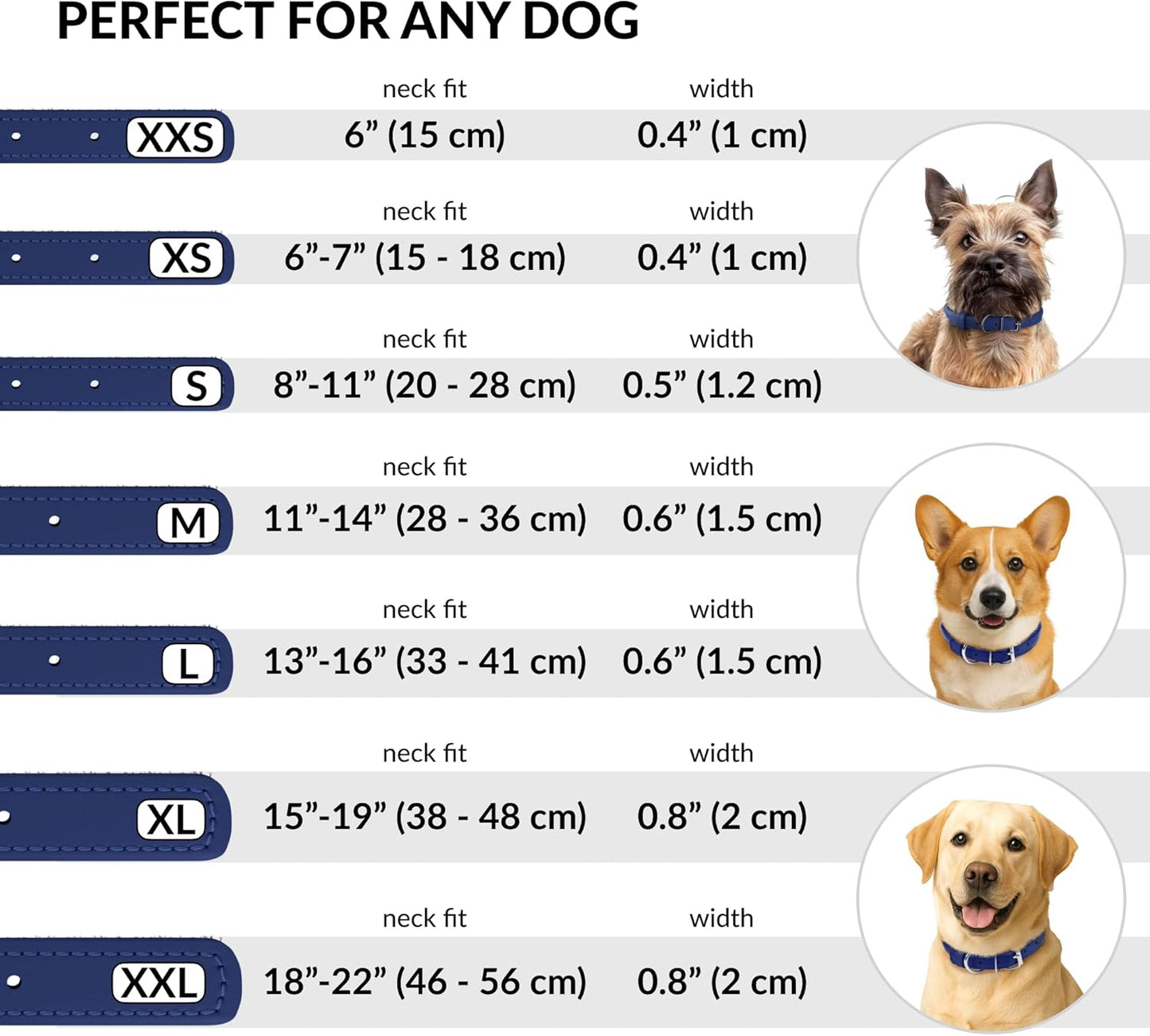 CollarDirect Rolled Leather Dog Collar, Soft Padded Round Puppy Collar, Handmade Genuine Leather Collar Dog Small Large Cat Collars 13 Colors (6 Inch, Deep Blue Smooth)