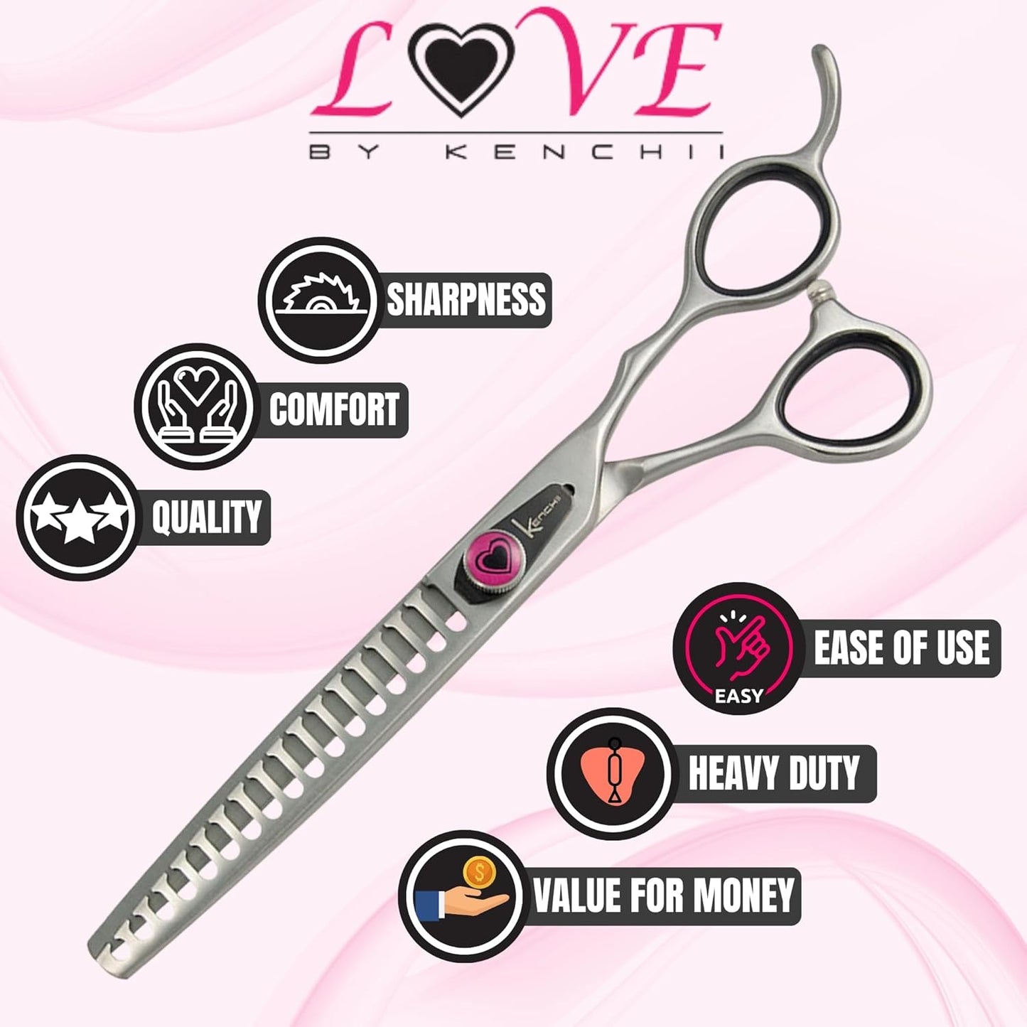 Kenchii Love Dog Grooming Scissors, 17 Tooth Thinning Shears, Dog Scissors for Grooming, Professional Pet Grooming Scissors, Heavy Duty, Durable and Sharp