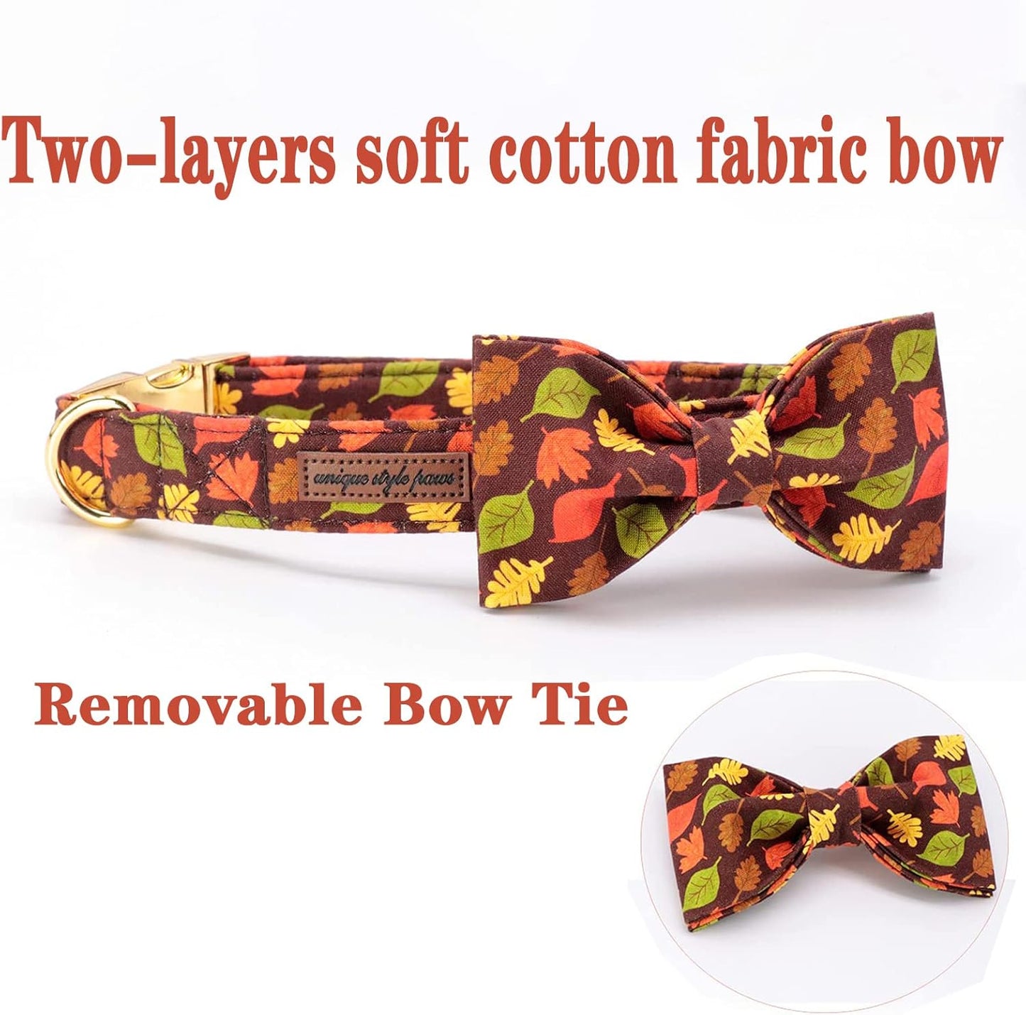 Unique style paws Fall Dog Collar with Bow, Puppy Collar Pet Gift Adjustable Dog Collar Soft and Comfy Bowtie Collars for Large Girl or Boy Dogs