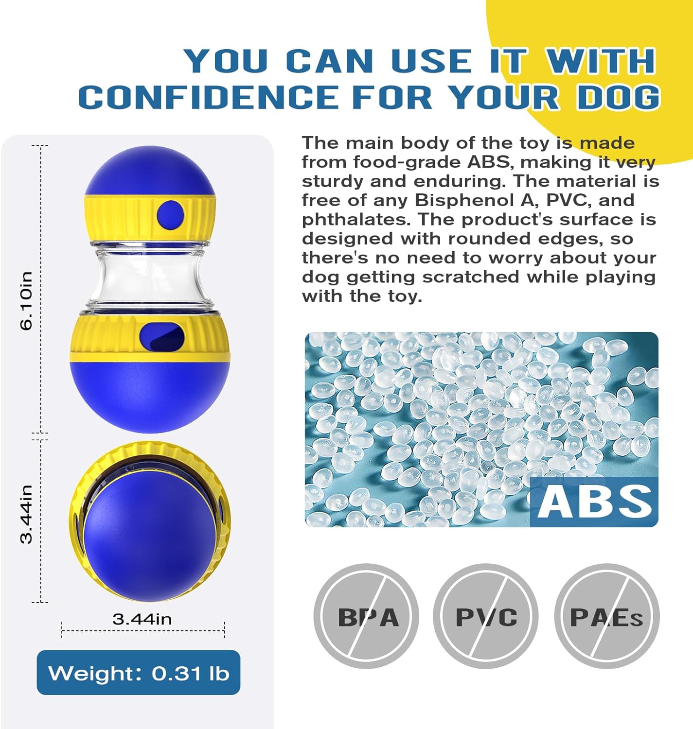 Dog Treat Dispensing Puzzle Toy Adjustable Food Dispenser Slow Feeder Puppy Enrichment Training Rolling Ball Pet Interactive Chase Toys for Small Medium Large Dogs to Keep Them Busy