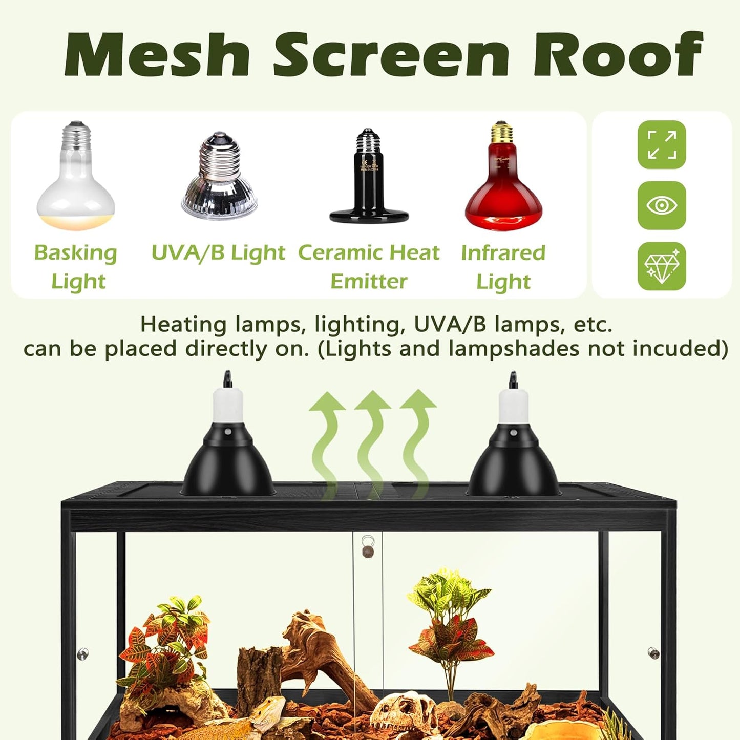 Prolee Tempered Glass Bearded Dragon Tank 37 Gallons,Reptile Encloure and Snake Tank with Metal Mesh Roof Door,Locking Design Reptile Tank for Lizard,Gecko,Chameleon (32"X16"X16",Black)