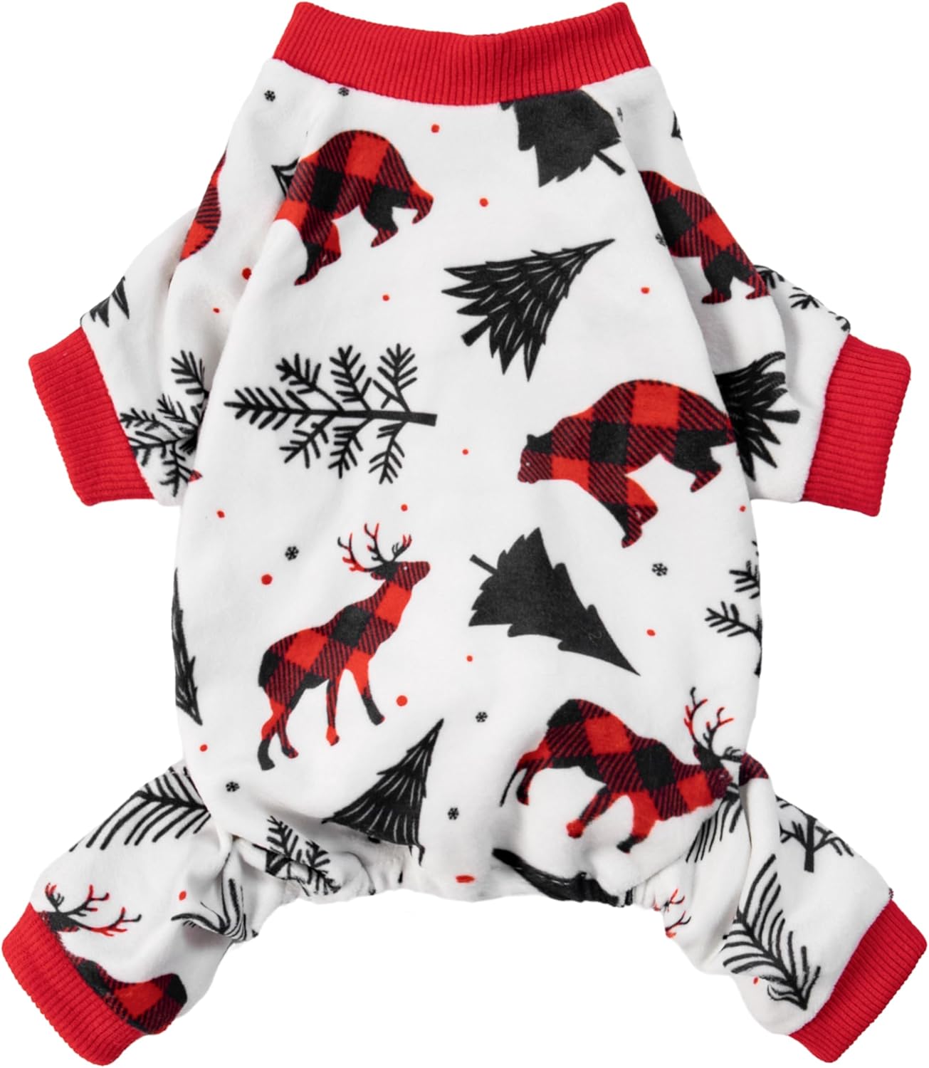 Fitwarm Reindeer Dog Christmas Pajamas, Winter Doggy Clothes for Small Dogs Boy Girl, Fleece Dog Onesie with Feet, Holiday Pet Outfit, Black, White, Red, XXL