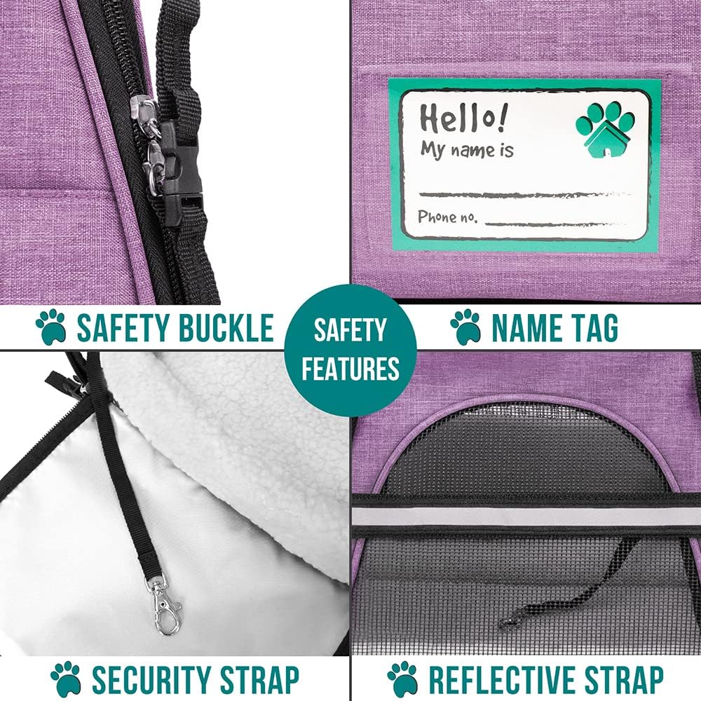 PetAmi Airline Approved Pet Carrier for Cat, Soft Sided Dog Carrier for Small Dog, Cat Travel Supplies Accessories for Indoor Cat, Ventilated Pet Carrying Bag Medium Kitten Puppy, Large Heather Purple