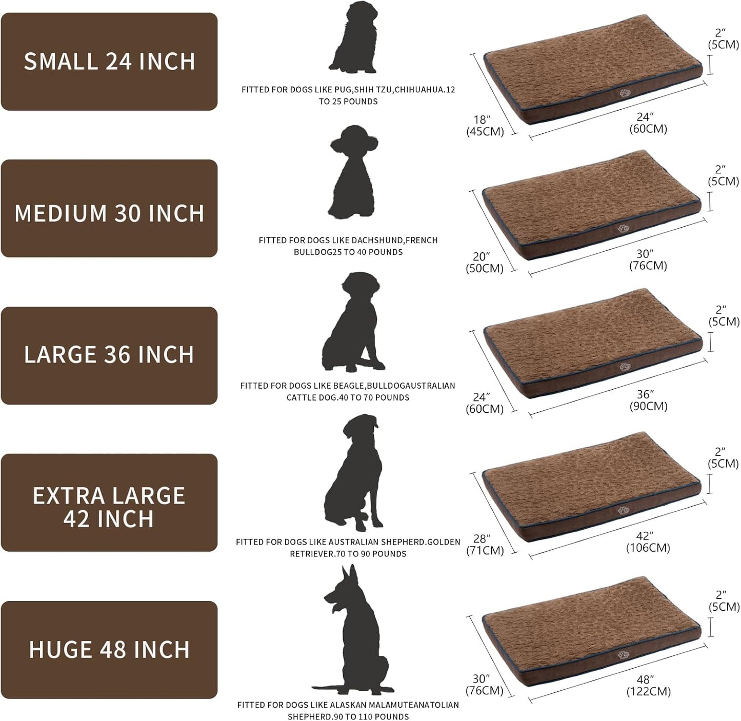 EMPSIGN Dog Bed Mat 35 Inch Reversible Warm & Cool,Washable Dog Crate Bed with Egg Crate Foam Support, Pet Sleeping Mat for Large Medium Small Dogs, Fluffy Kennel Pad(Brown)