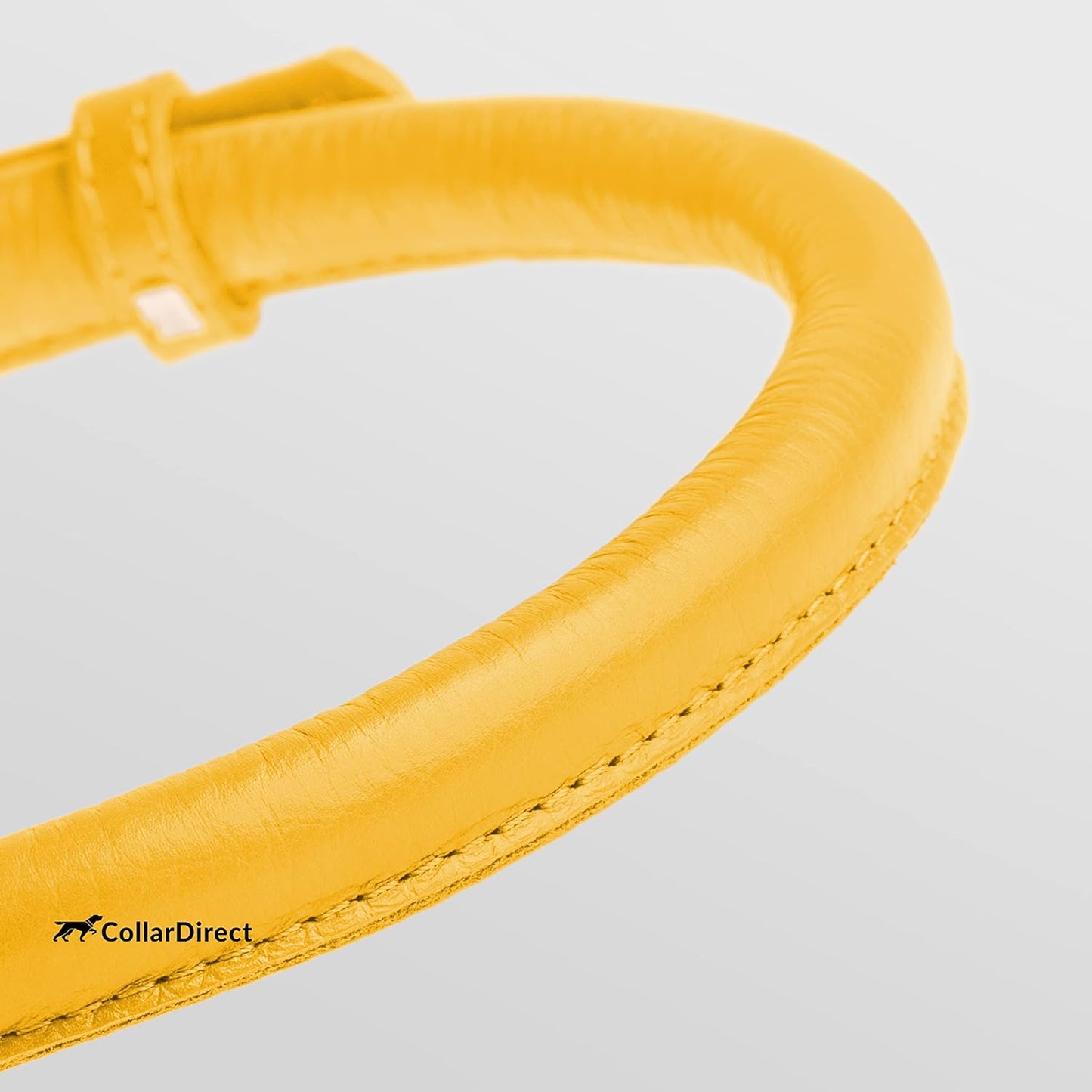 CollarDirect Rolled Leather Dog Collar, Soft Padded Round Puppy Collar, Handmade Genuine Leather Collar Dog Small Large Cat Collars 13 Colors (8-11 Inch, Yellow Textured)