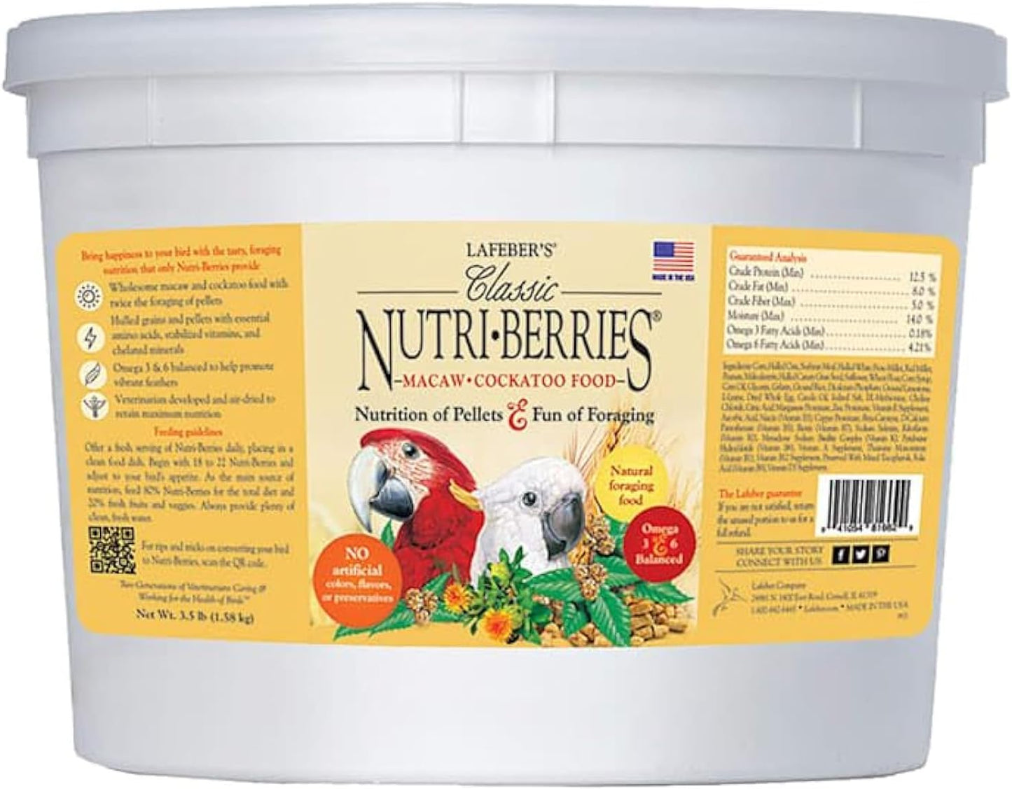 Lafeber's Classic Nutri-Berries for Macaw / Cockatoo 3.5 lb. Tub