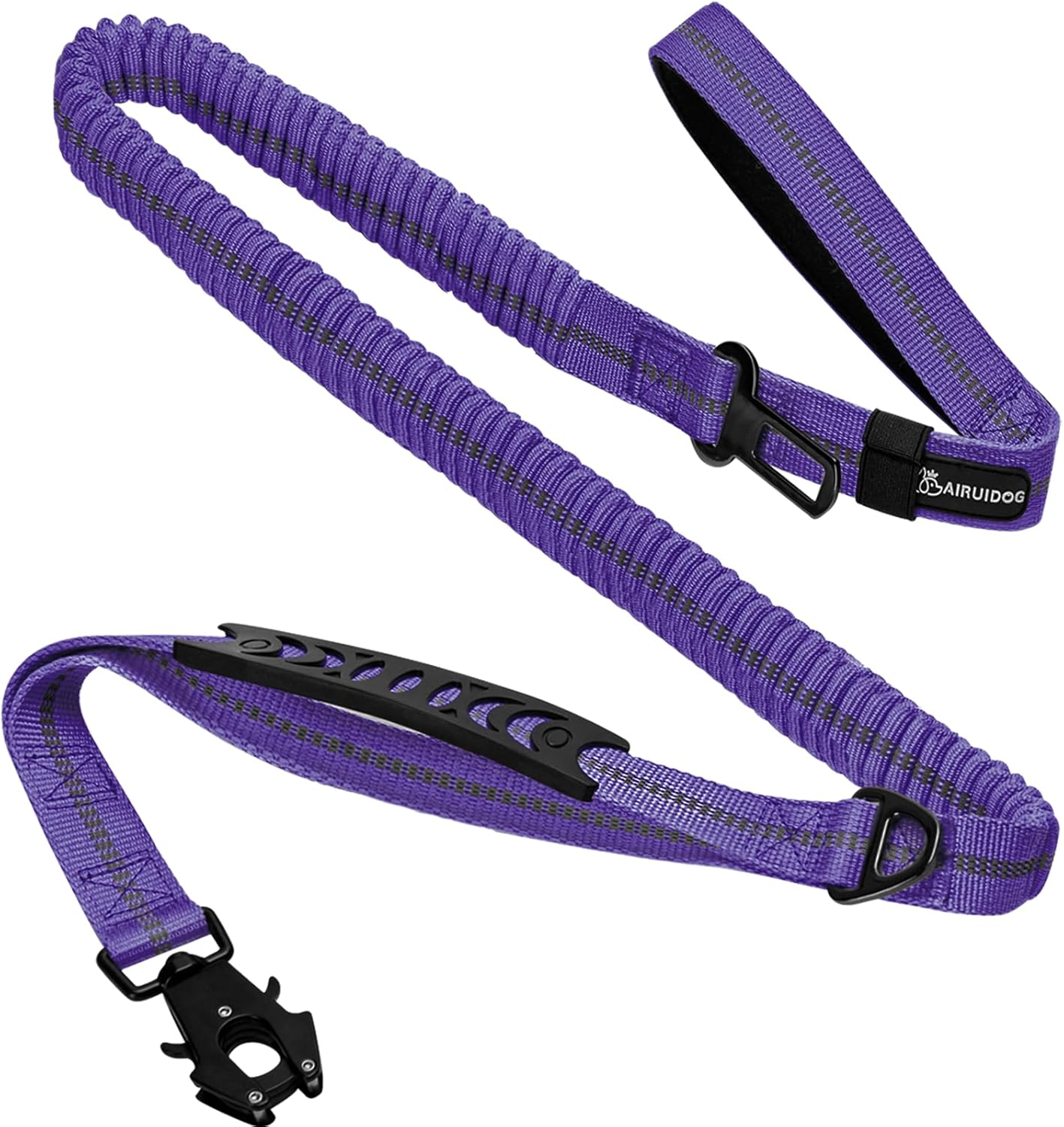 Heavy Duty Bungee Dog Leashes, 4-6FT Shock Absorbing Tactical Dog Leash with 2 Padded Handles, Metal Carabiner Clip,Car Seatbelt, Reflective Dog Leash for Medium Large Dogs (Purple)