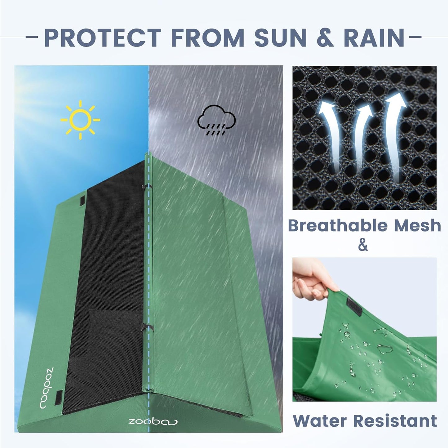 42" 2-in-1 Dog House for Medium Dogs, Elevted Dog House Outdoor/Indoor, Puppy Shelter Outside,Water Resistant 600D PVC and Durable 2x1 Textilene Raised Dog Bed(Green)