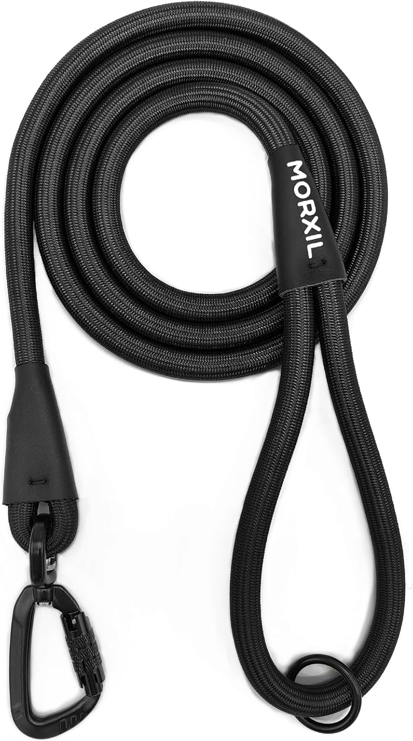 Rope Dog Leash, 6 Foot Heavy Duty Dog Leash with Aviation Aluminum Auto Locking Carabiner, Strong Nylon Pet Lead for Small, Medium, Large Dogs (Black, 6FT)