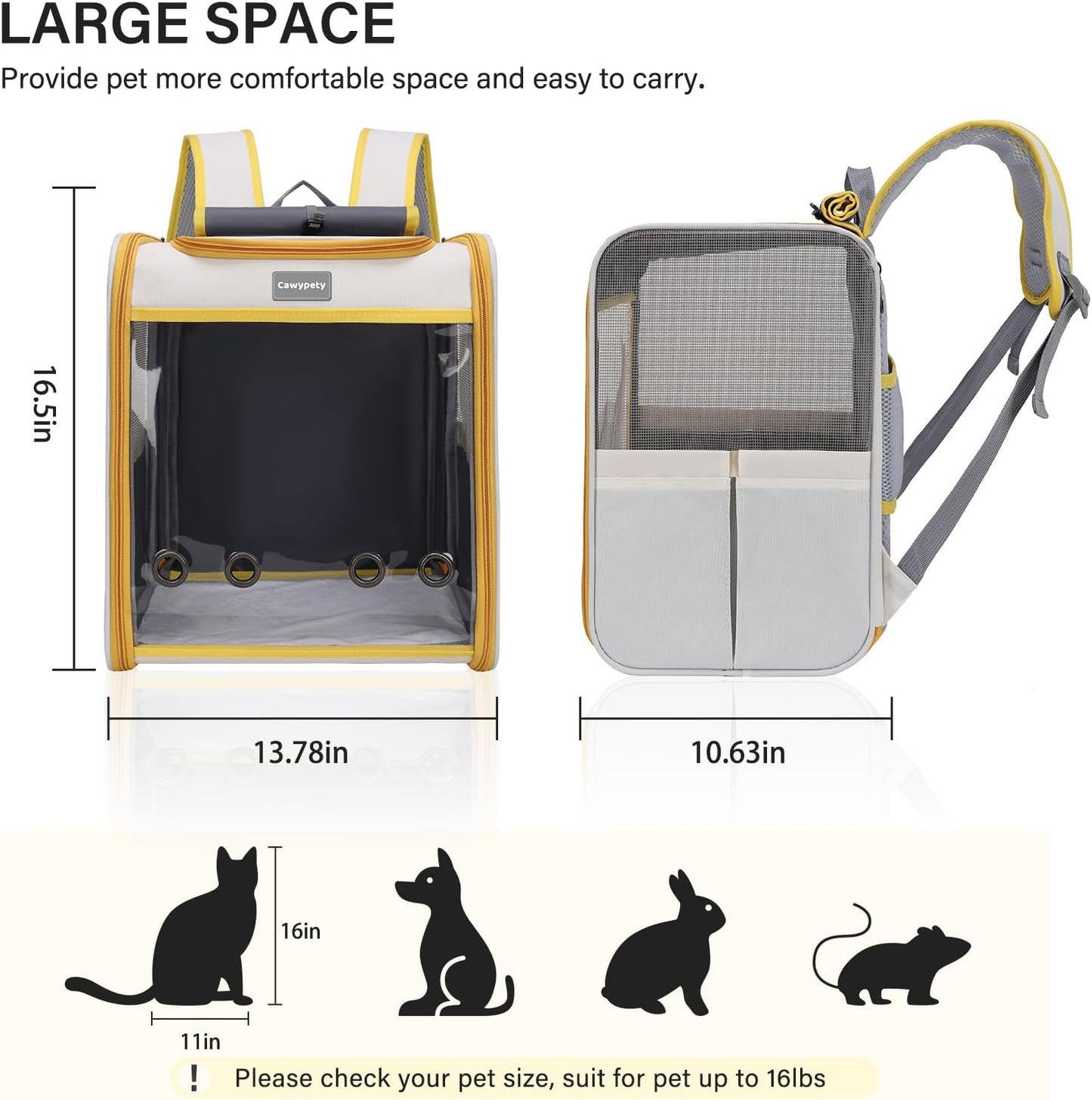 Cat Backpack Carrier, Collapsible and Breathability Cat Carrier Large for Cat Under 16 lbs, Dog and Small Pet Carrier Bag Used in Travel, Car