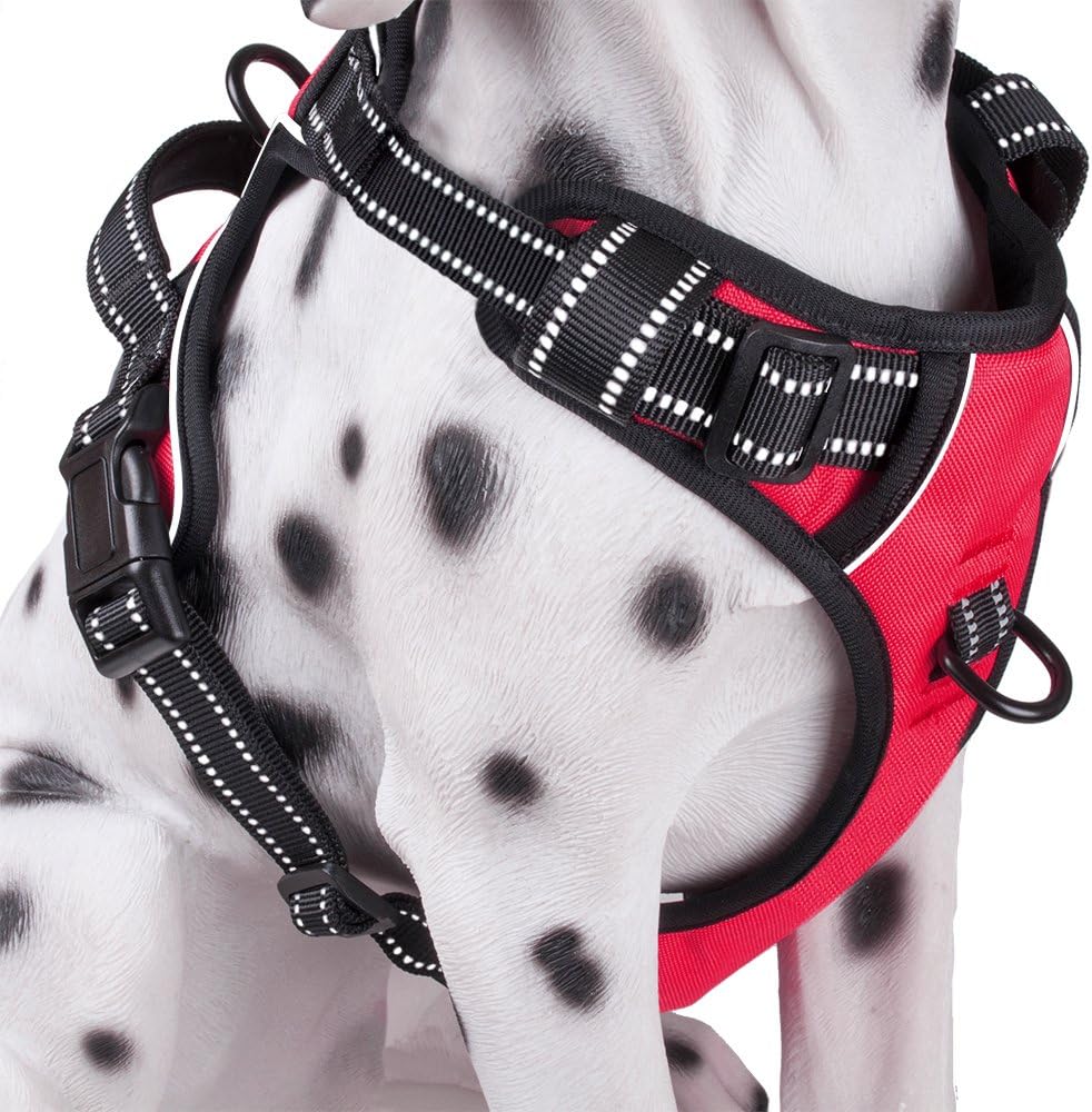 PoyPet No Pull Dog Harness, Reflective Comfortable Vest Harness with Front & Back 2 Leash Attachments and Easy Control Handle Adjustable Soft Padded Pet Vest for Small to Large Dogs (Red,S)