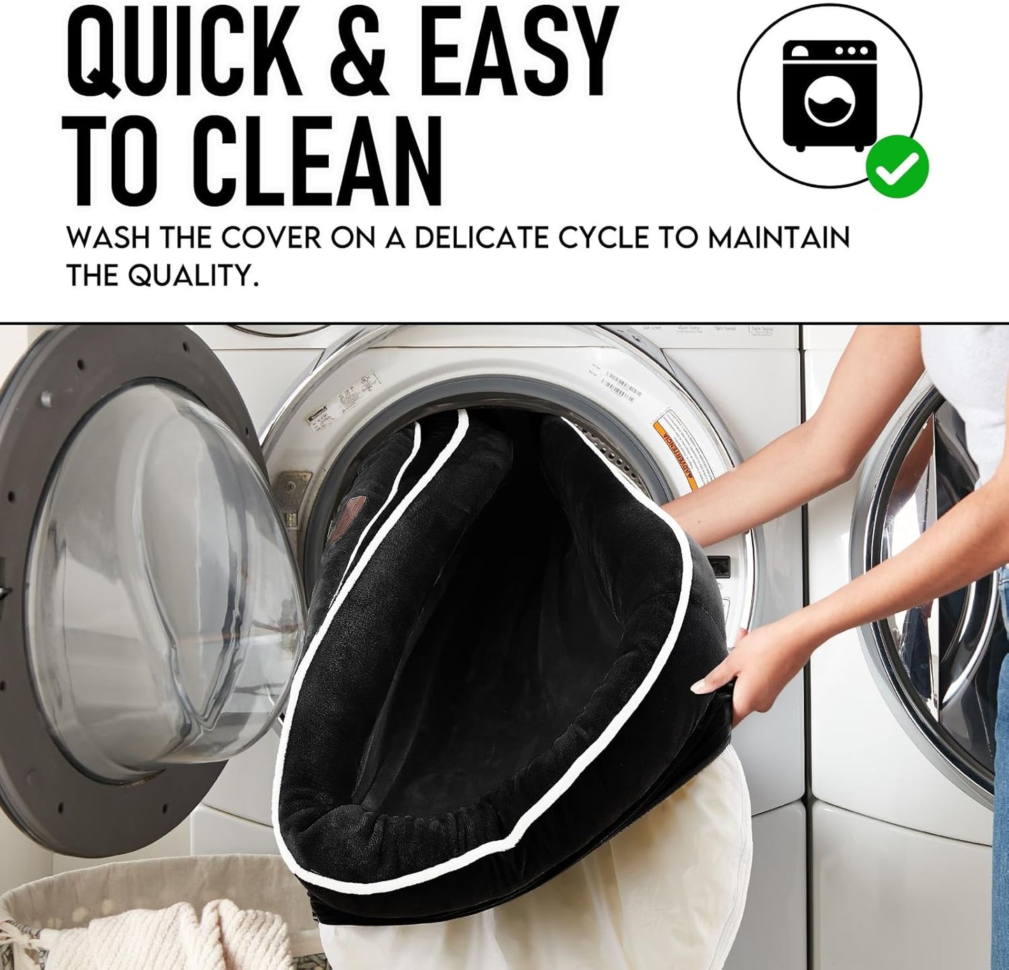 OhGeni Orthopedic Dog Couch Pet Sofa Medium Sized Cat Beds with Comfort Foam Support, Soft Comfortable Fabric, Machine Washable Waterproof Removable Cover, 28-Inch (Black)