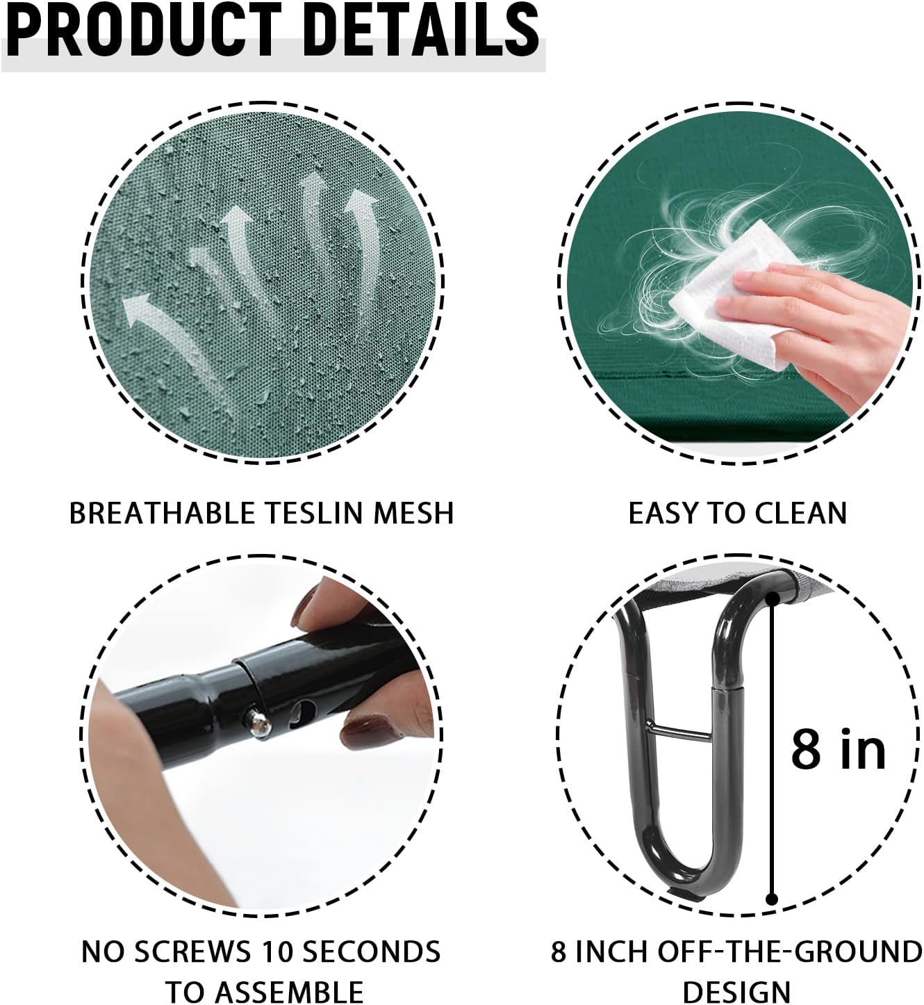 Pettycare Elevated Outdoor Dog Bed - Small Dog Cot, Waterproof, Cooling with Teslin Mesh, Non Slip, Up to 35 lbs, Green