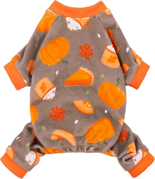 Fitwarm Pumpkin Dog Pajamas, Thanksgiving Outfit for Small Dogs Boy Girl, Pet Onesie, Brown, Orange, Medium