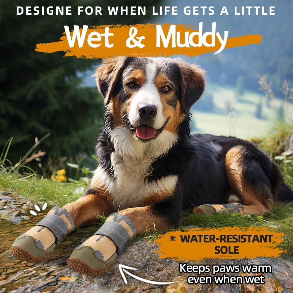 Dog Shoes for Small Dogs, Dog Boots & Paw Protectors for Hardwood Floors, Outdoor Dog Booties for Hot Pavement Winter Snow Hiking, Waterproof Dog Shoes with Reflective Strips Size 1