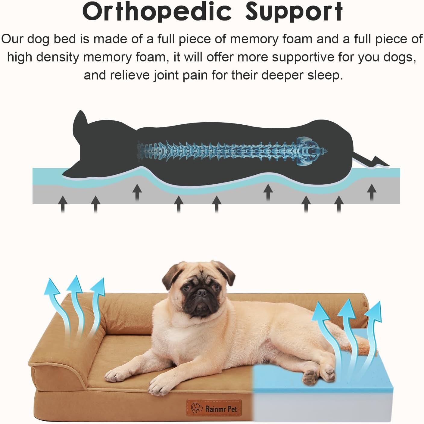 Upgraded Medium Dog Bed, 3" Memory Foam with Waterproof Liner, Chew Resistant Microsuede Cover, Removable and Washable, for Indoor, Outdoor, and Car Use, Nonskid Base, 35x23 Inches M Khaki