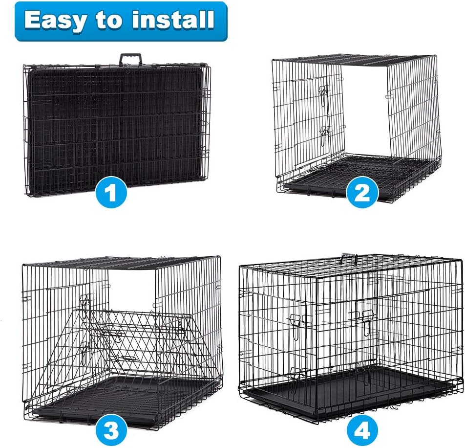 BestPet | Dog Crate | 36" | Black | Foldable Metal Kennel with Double Doors, Secure Slide-Bolt Latches, Leakproof Tray | Portable Dog Cage for Medium Sized Breeds | for Travel, Indoor & Outdoor Use