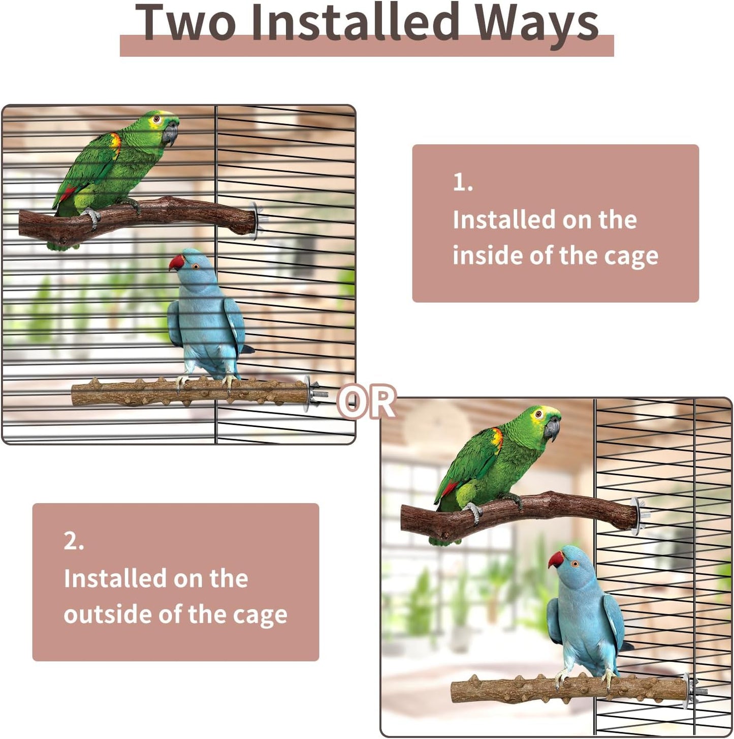 Bird Perches, 5pcs Natural Wood Birds Stand Branch, Bird Perch Chewing Stick Cage Accessories Parrot Climbing Standing Branches Paw Grinding Fork Sets for Cockatiels Ringneck Parrots