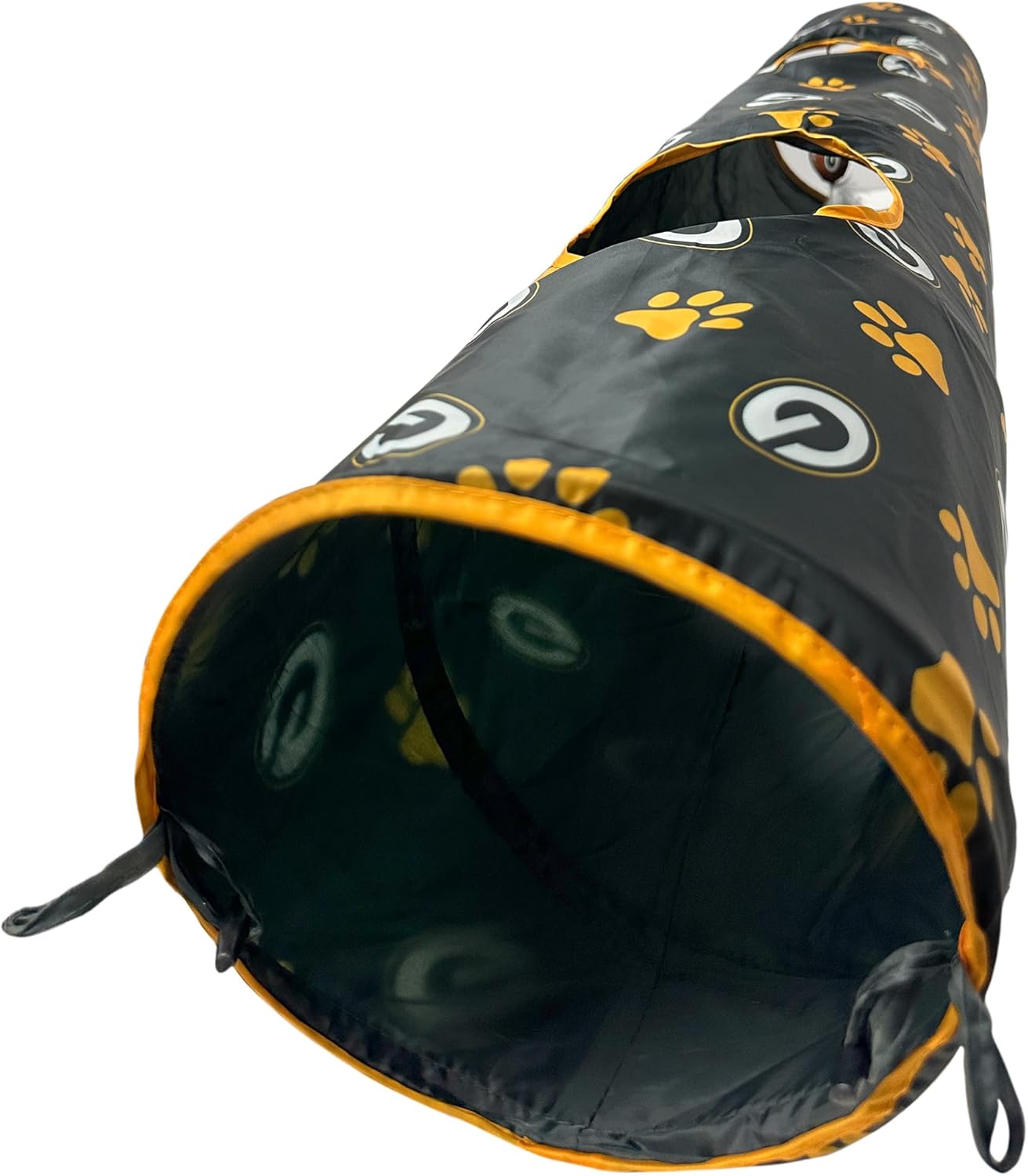NFL Green Bay Packers Cat Tunnel Tube Toy with Plush Football Catnip and Feathers Collapsible Tunnel for Cats to Play, Peek and Hide, Sporty & Fun Cat Tunnel Toy with Team Logo All-Over Design!