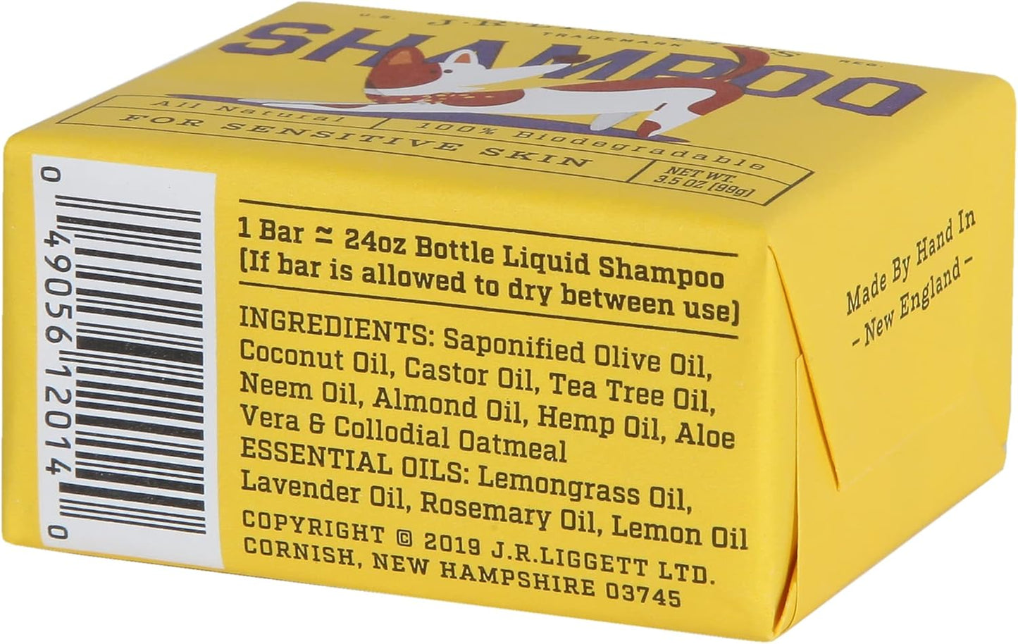 JR Liggett’s Natural Dog Shampoo Bar for Sensitive Skin - 100% Detergent Free, Non-GMO & Biodegradable - Tear-Free, Hypoallergenic Formula Soothes Dry Itchy Skin - Safe for Puppies - 3.5 oz Bar