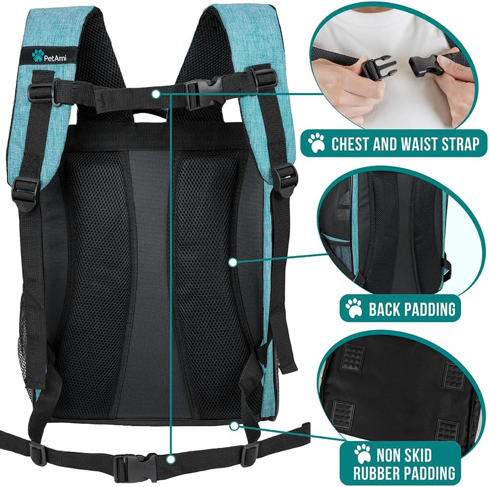 PetAmi Dog Backpack Carrier for Small Large Cat, Pet, Puppy, Ventilated Pet Hiking Backpack Travel Bag, Airline Approved Cat Backpack Carrier, Camping Biking Dog Bag Up to 18lbs Pet, Teal Turquoise