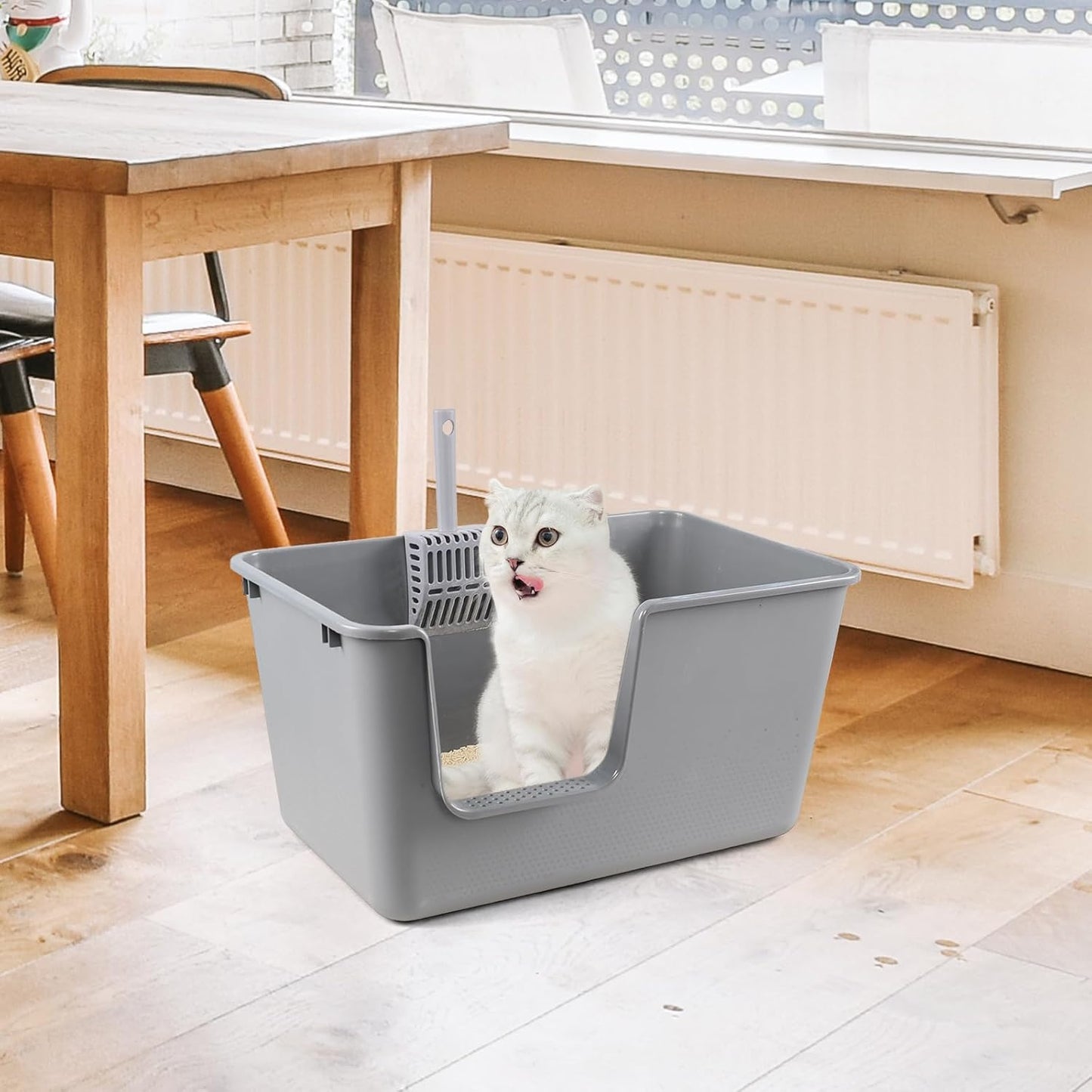 4 Packs Large Cat Litter Box with High Sides, Grey Open Top Cat Litter Basin