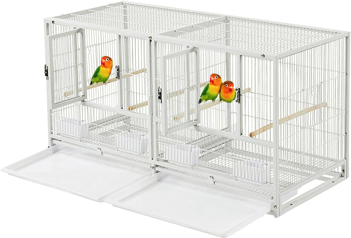 Single Stackable Center Divided Breeder Breeding Bird Flight Double Rolling Cage for Aviaries Canaries Cockatiels Finches Budgies Small Parrots Single Story