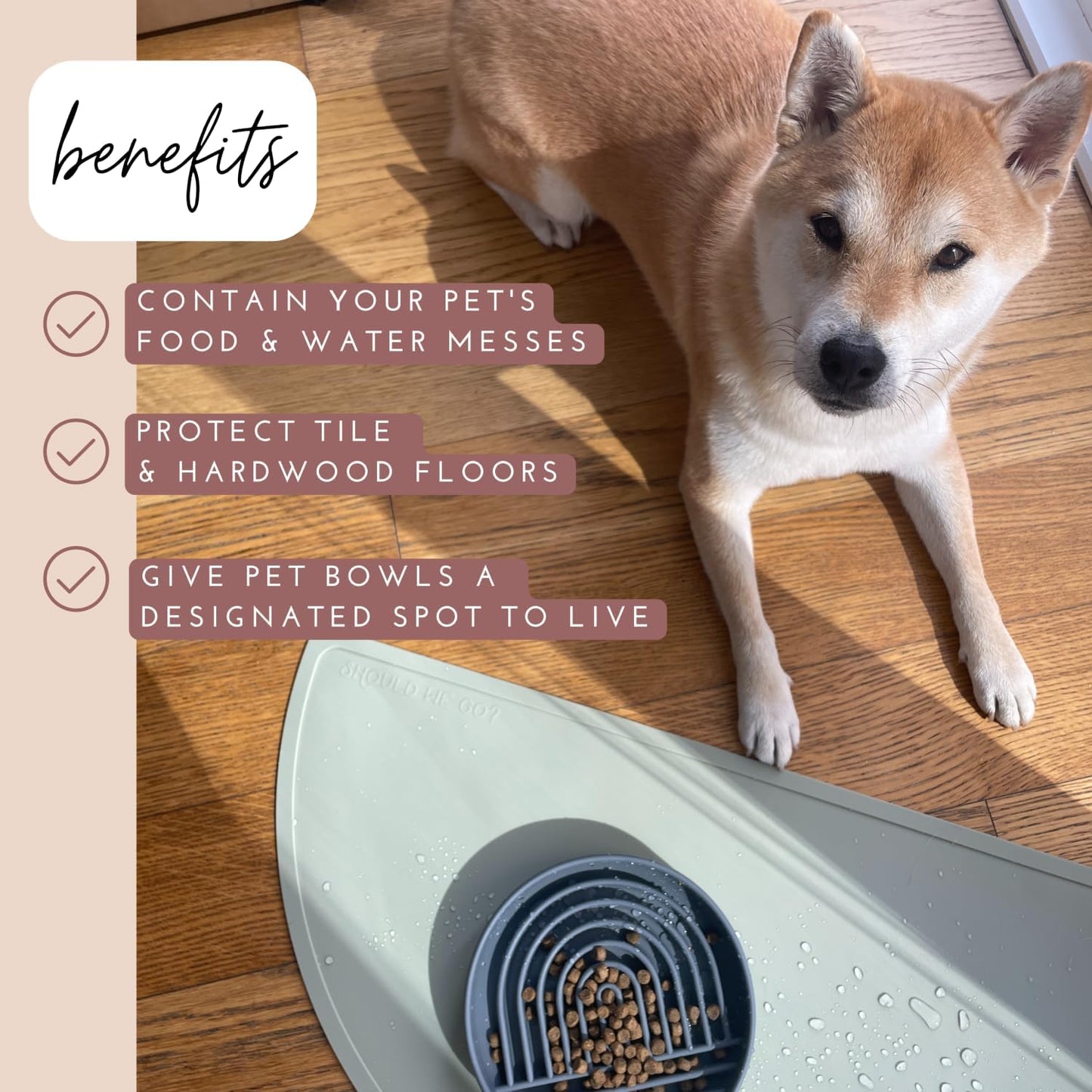 Waterproof Silicone Pet Food Mat - Non-Slip, Spill-Proof Feeding Mats for Floors, Raised Edge Design, Easy-to-Clean, Rubber Mat for Dog & Cat Bowls, 28" Across x 14" Deep, Large-Honey