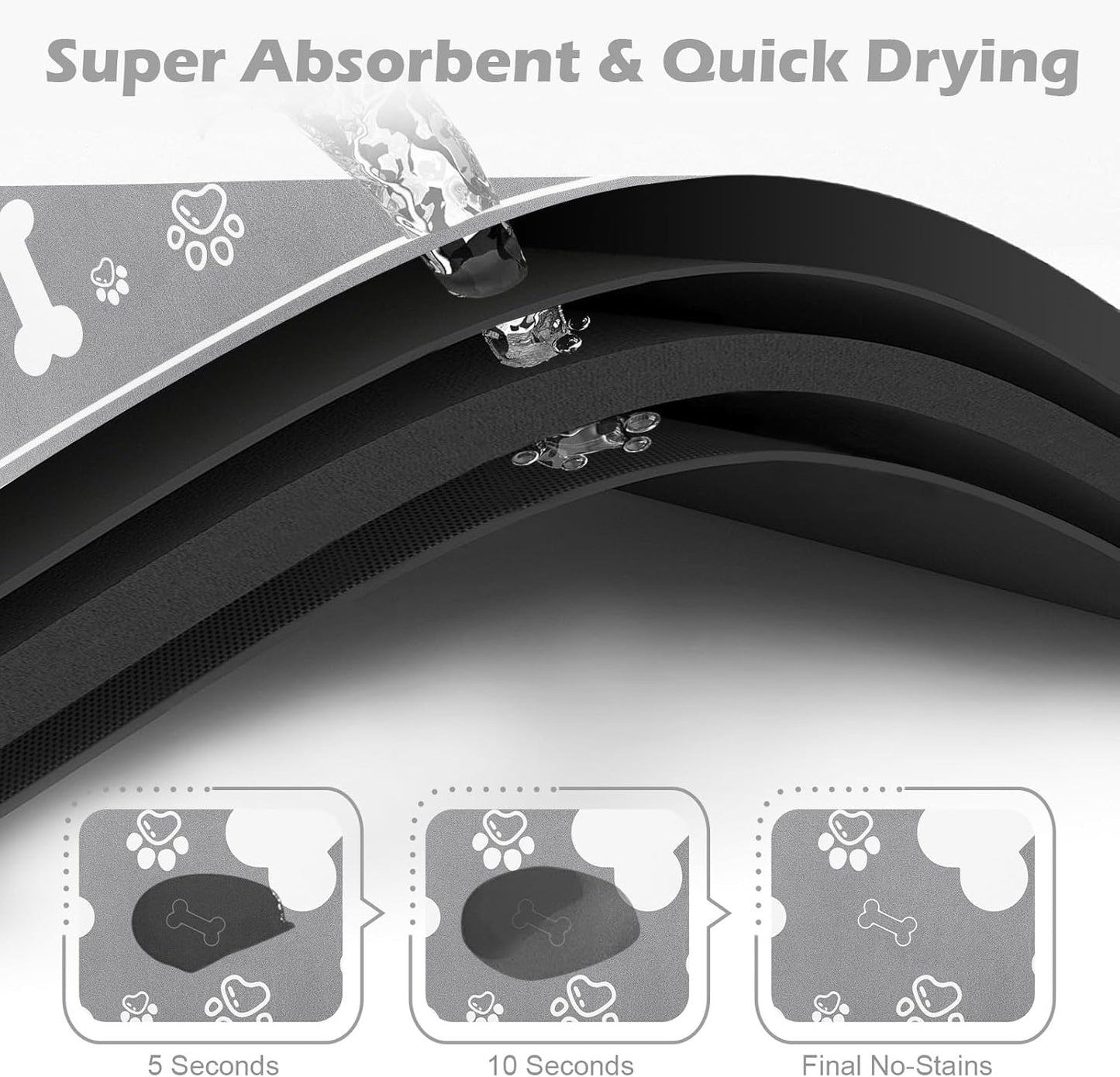 Pet Feeding Mat,Rapid Absorbent Mats for Dog Cat Food, Dog Placemat Water Bowl Mat with Rubber Backing,Messy Drinkers to Protect Floors, Pet Accessories 12"x18" Grey