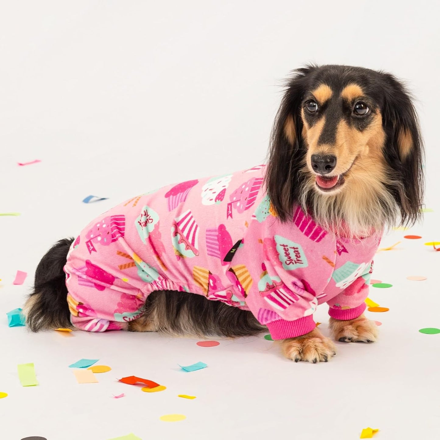 Fitwarm Cupcake Dog Pajamas, Birthday Outfit for Small Dogs Girl, Cozy Pet Onesie with Feet, Pink, Large