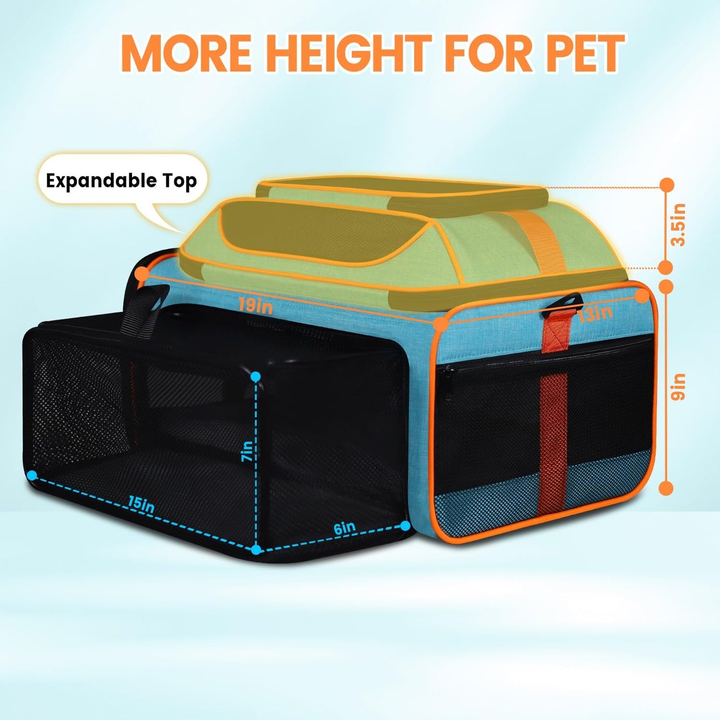 Petskd Top and Side Expandable Pet Carrier 19x13x9 Inches Southwest Allegiant Airlines Approved, Soft-Sided Carrier for Small Dog Under 12 lbs and Large Cat Under 15 lbs(Blue)