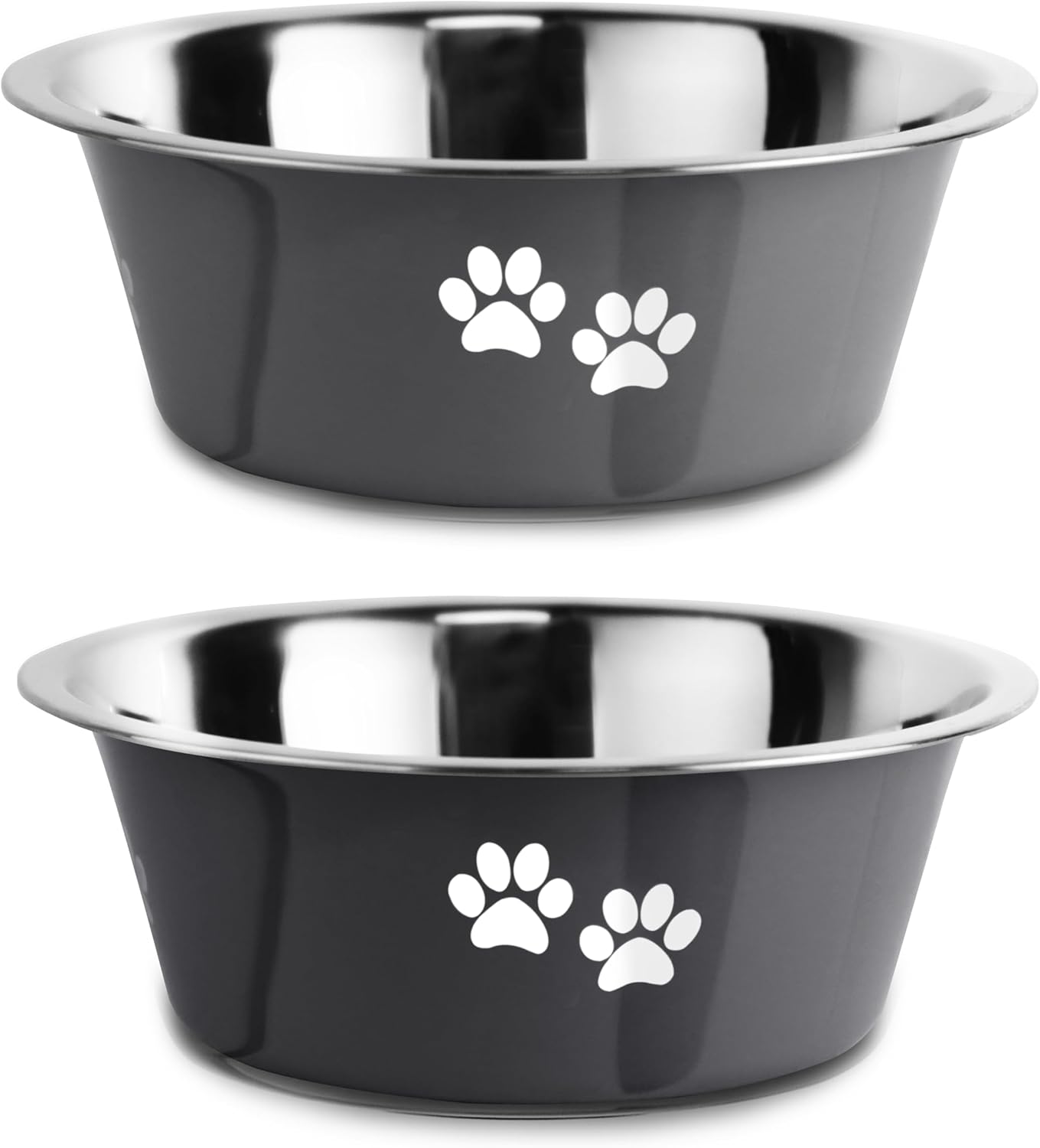 Stainless Steel Dog Bowls, Nonslip Rubber Bottom No Spill Proof Skid Metal Insulated Dog Bowls for Large Medium Small Breed Dogs (Grey, 6.6 Cups/53 OZ)