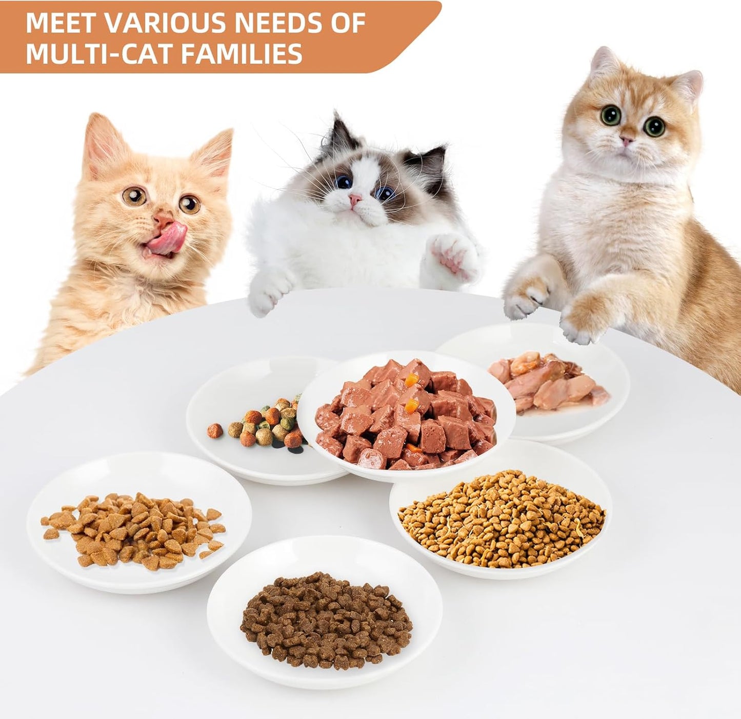 6 Pack Cat Food Bowl, Ceramic Cat Bowls, Anti Whisker Fatigue Cats Bowl Set,5.5 Inches Shallow Wide Kitten Plates for Food and Water (Fishbone Style)