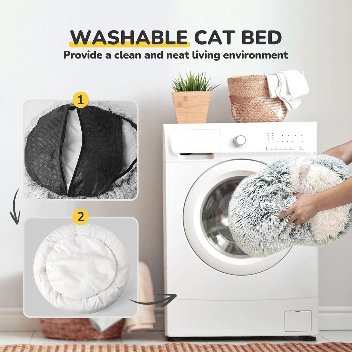 CATISM Cozy Plush Hooded Cat Bed, Indoor/Outdoor, Self-Warming Cave, Removable Washable Non-Slip Bottom